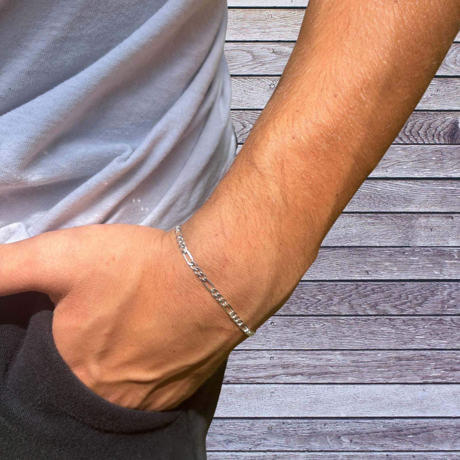 925 Sterling Silver 3mm Figaro Bracelet