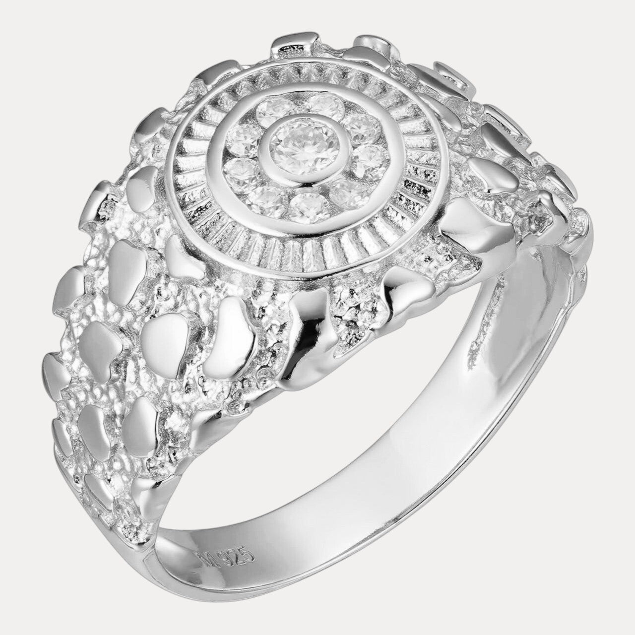 925 Sterling Silver Nugget Ring With Moissanite