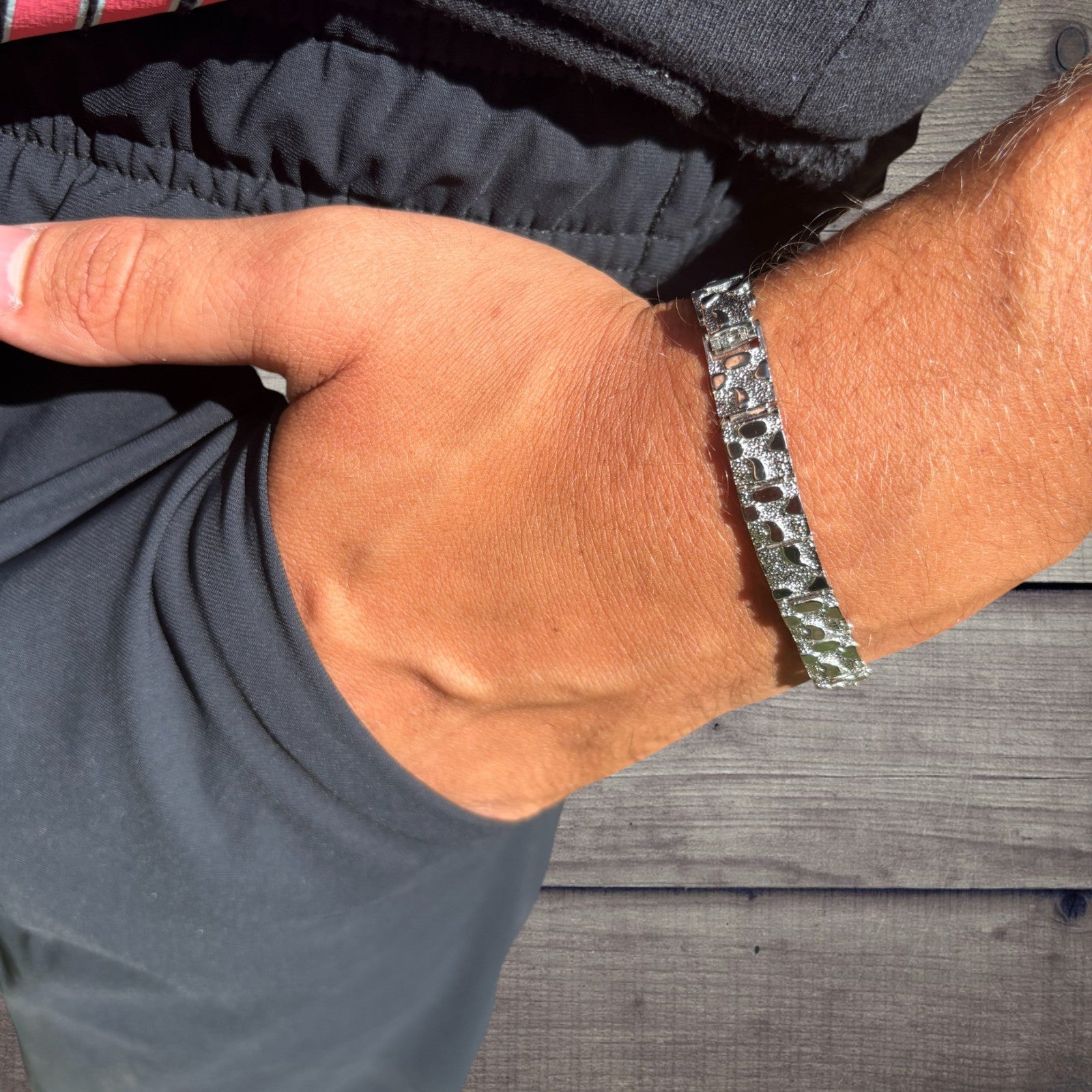 Bracelet à maillons pépites personnalisé en argent sterling 925 de 8 mm