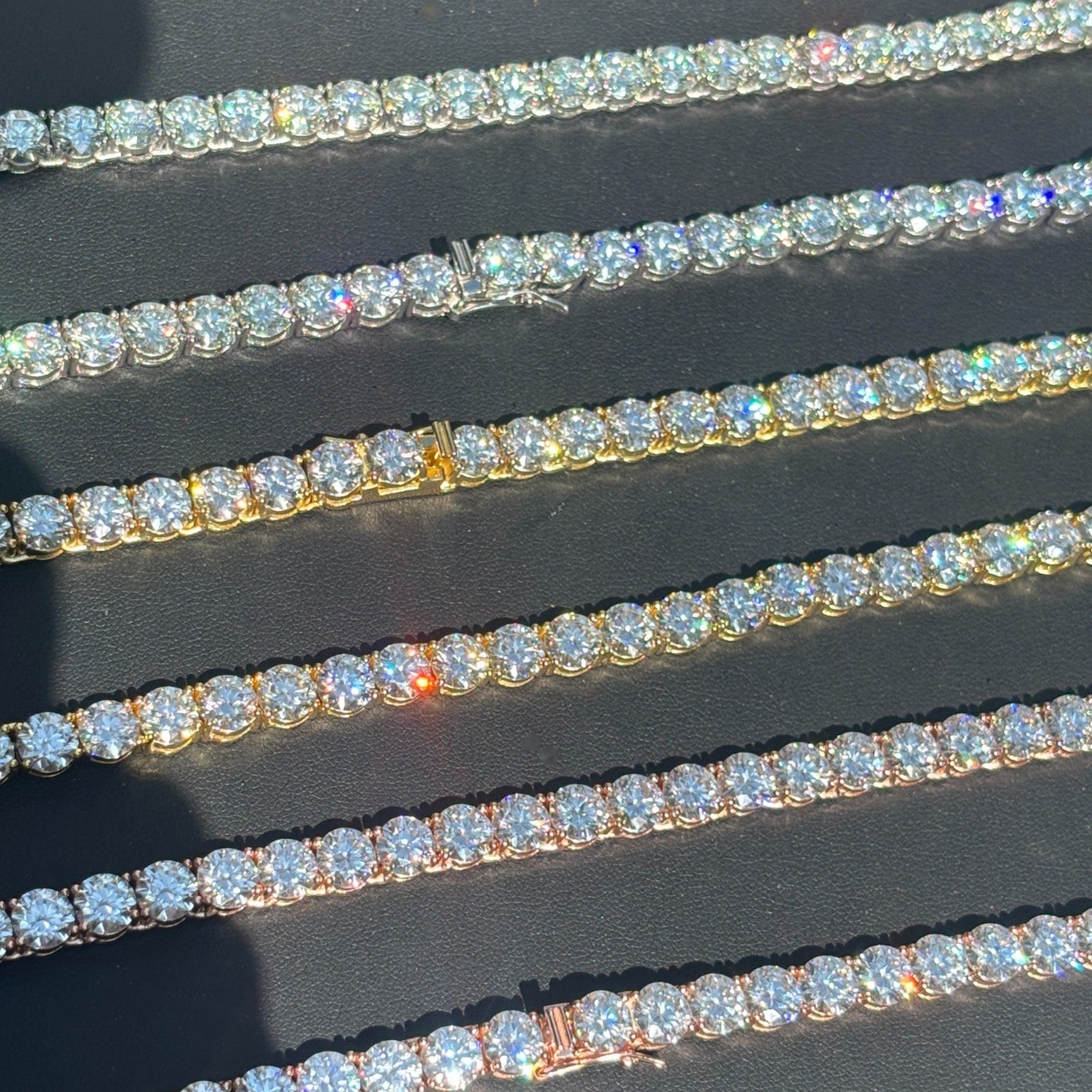 Collier chaîne tennis 7 mm en argent sterling 925 avec zircone cubique ou moissanite