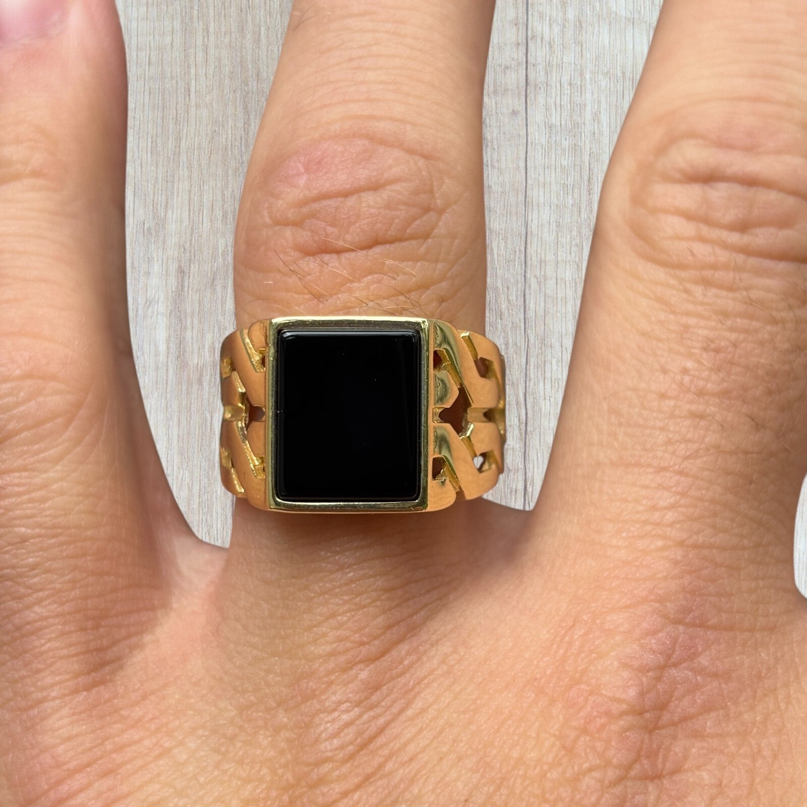 925 Sterling Silver Rectangular Black Onyx Stone Ring
