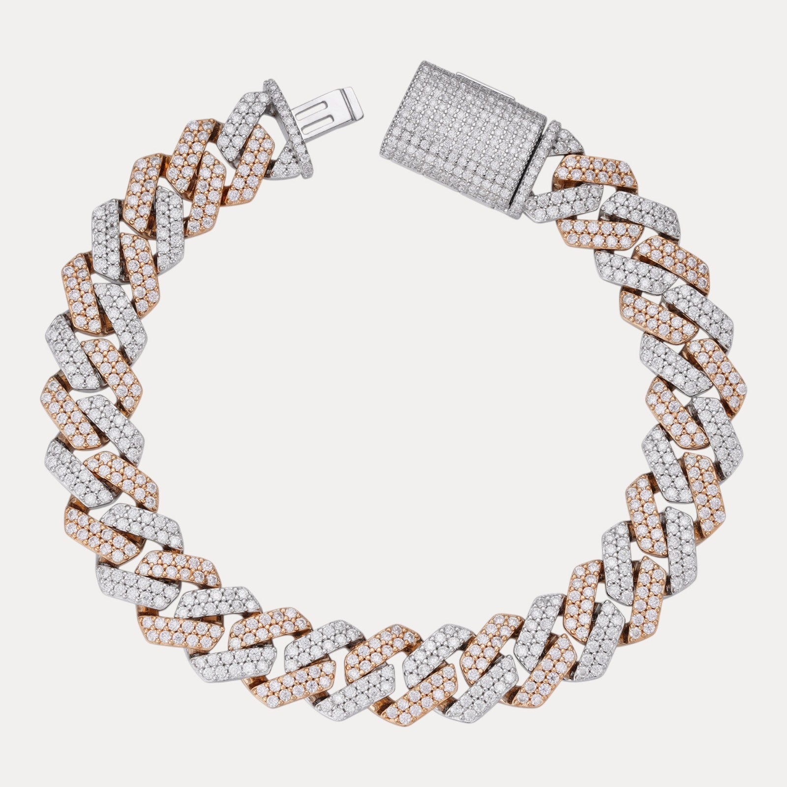 925 Sterling Silver 12mm Moissanite Cuban Prong Bracelet