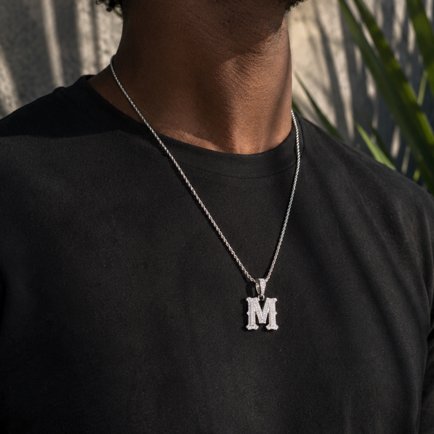925 Sterling Silver Baguette Letter Pendant With Moissanite