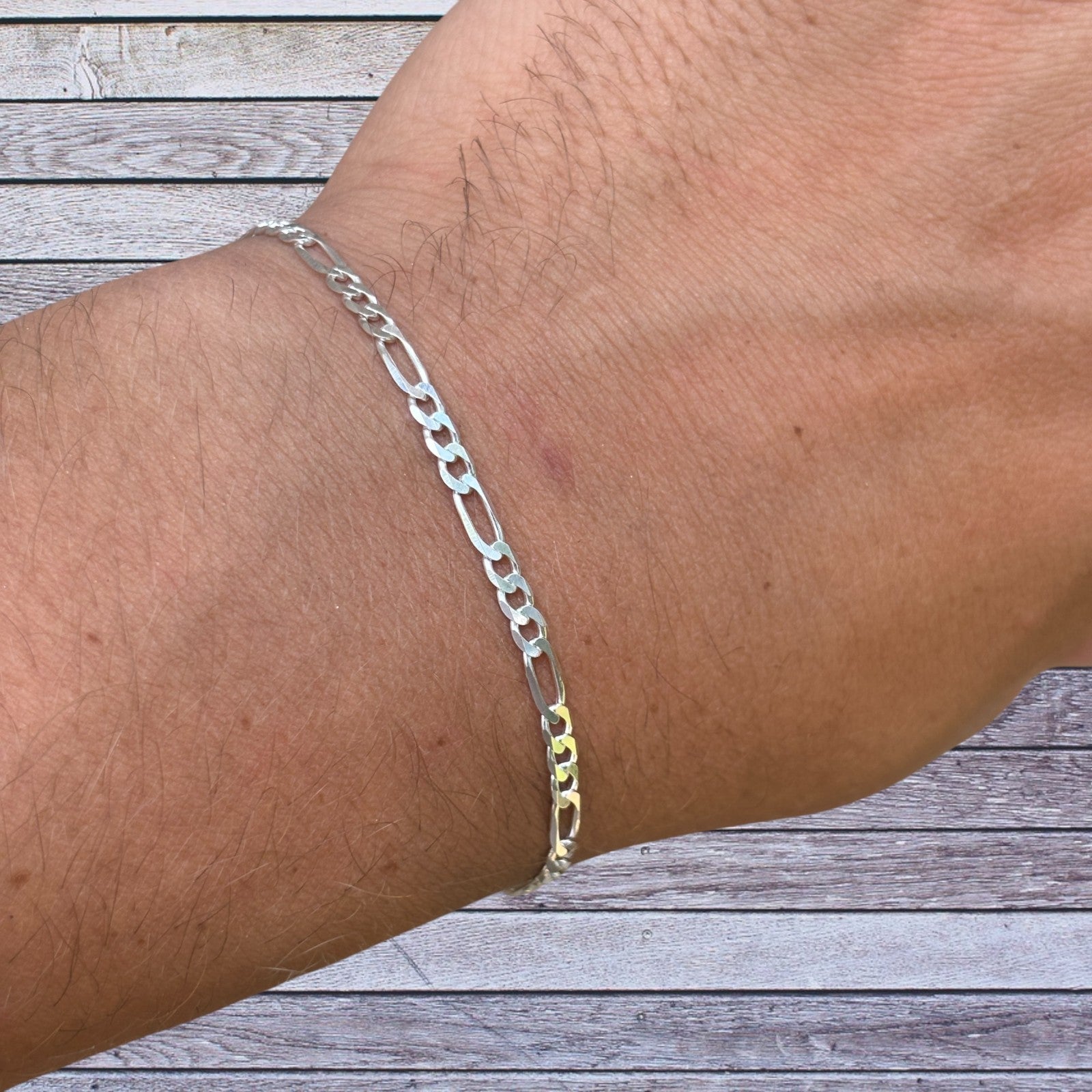 925 Sterling Silver 3mm Figaro Bracelet