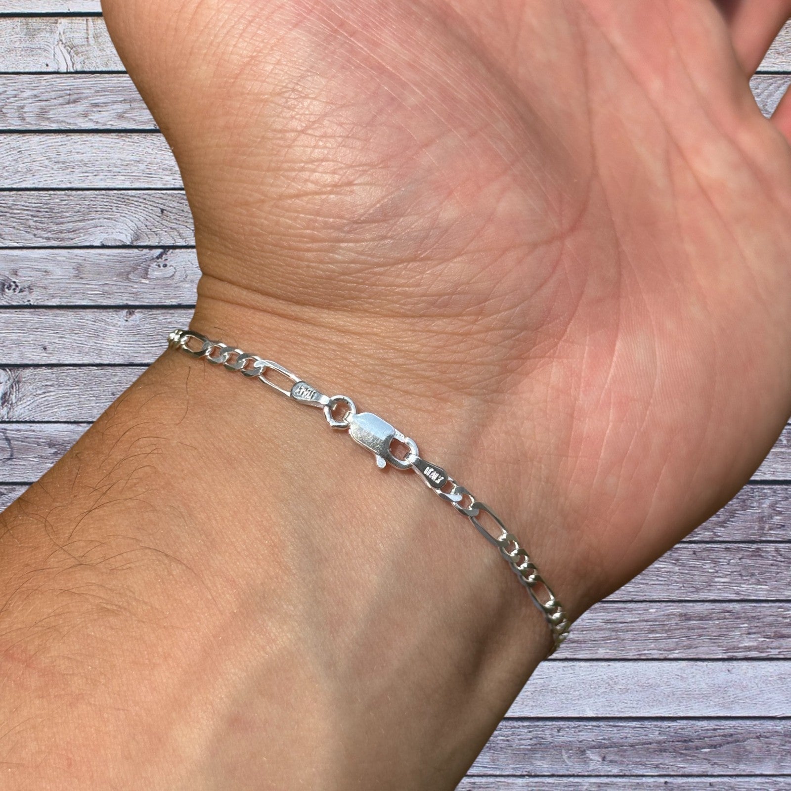 925 Sterling Silver 3mm Figaro Bracelet