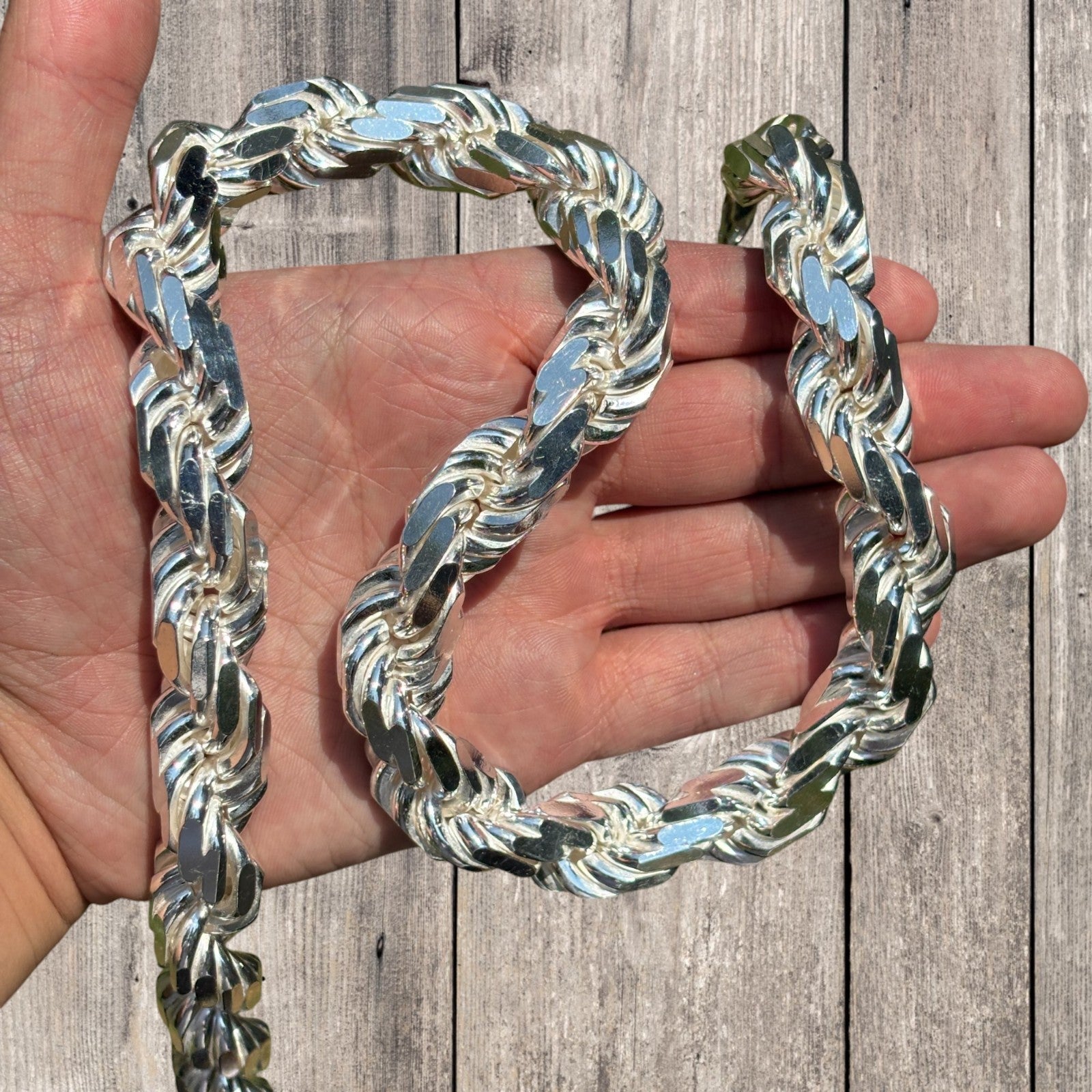 Collier en argent sterling 925 avec chaîne en corde taillée en diamant de 16 mm