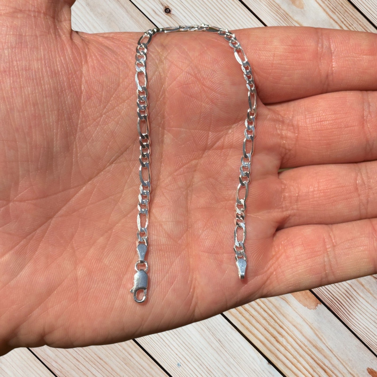 925 Sterling Silver 3.5mm Figaro Bracelet