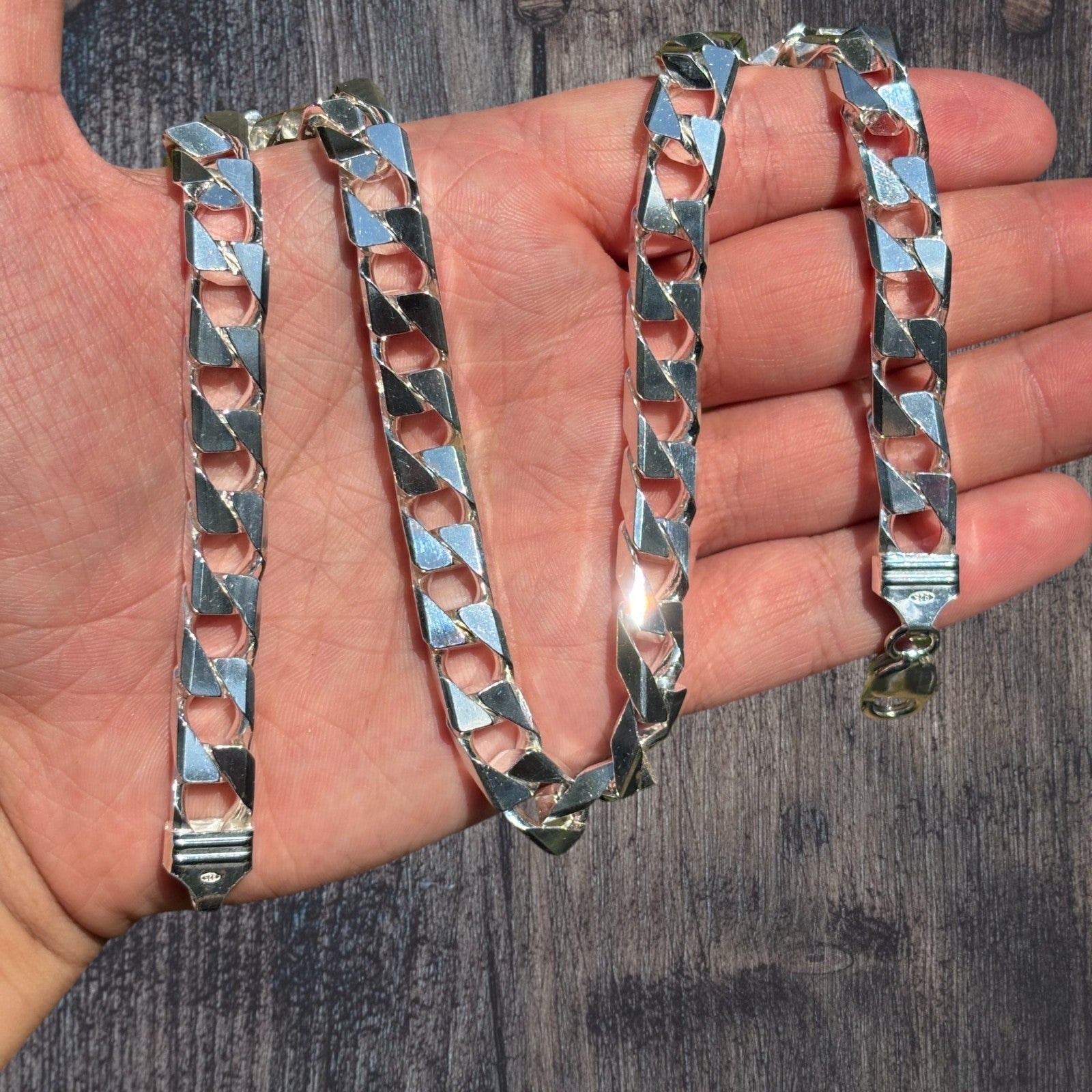 925 Sterling Silver 10mm Square Curb Chain Necklace