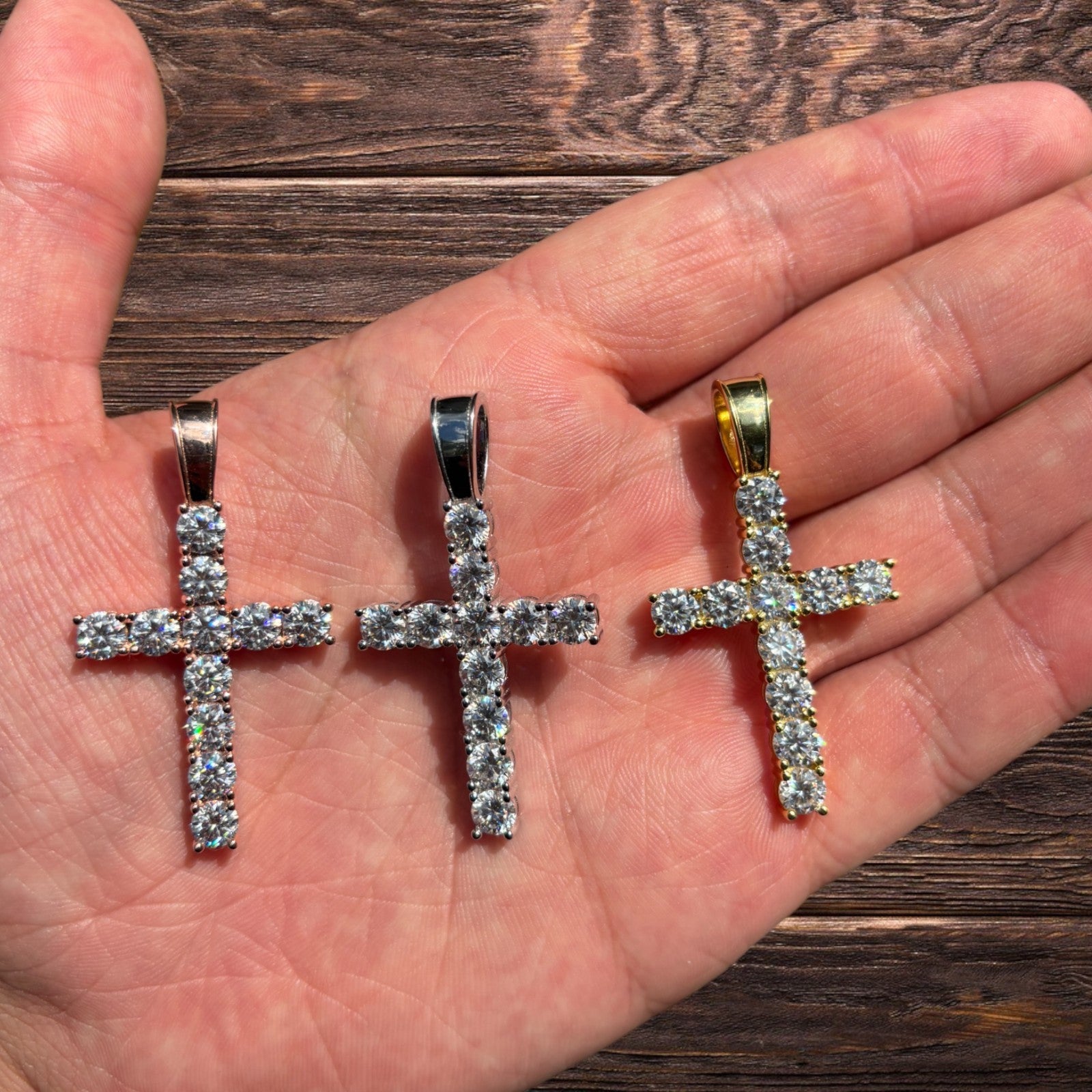 925 Sterling Silver Small Tennis Cross Pendant With Moissanite - Large