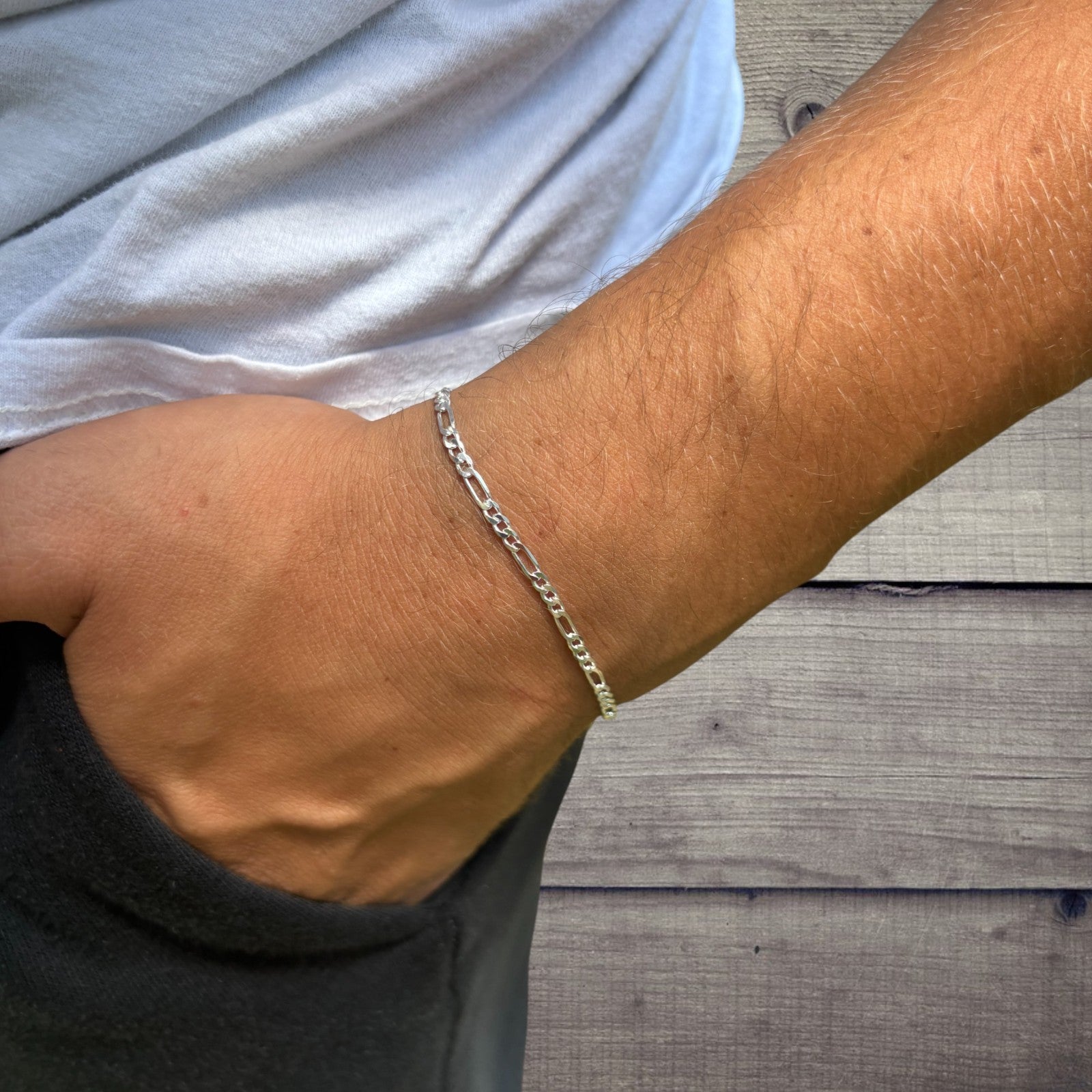 925 Sterling Silver 2.5mm Figaro Bracelet