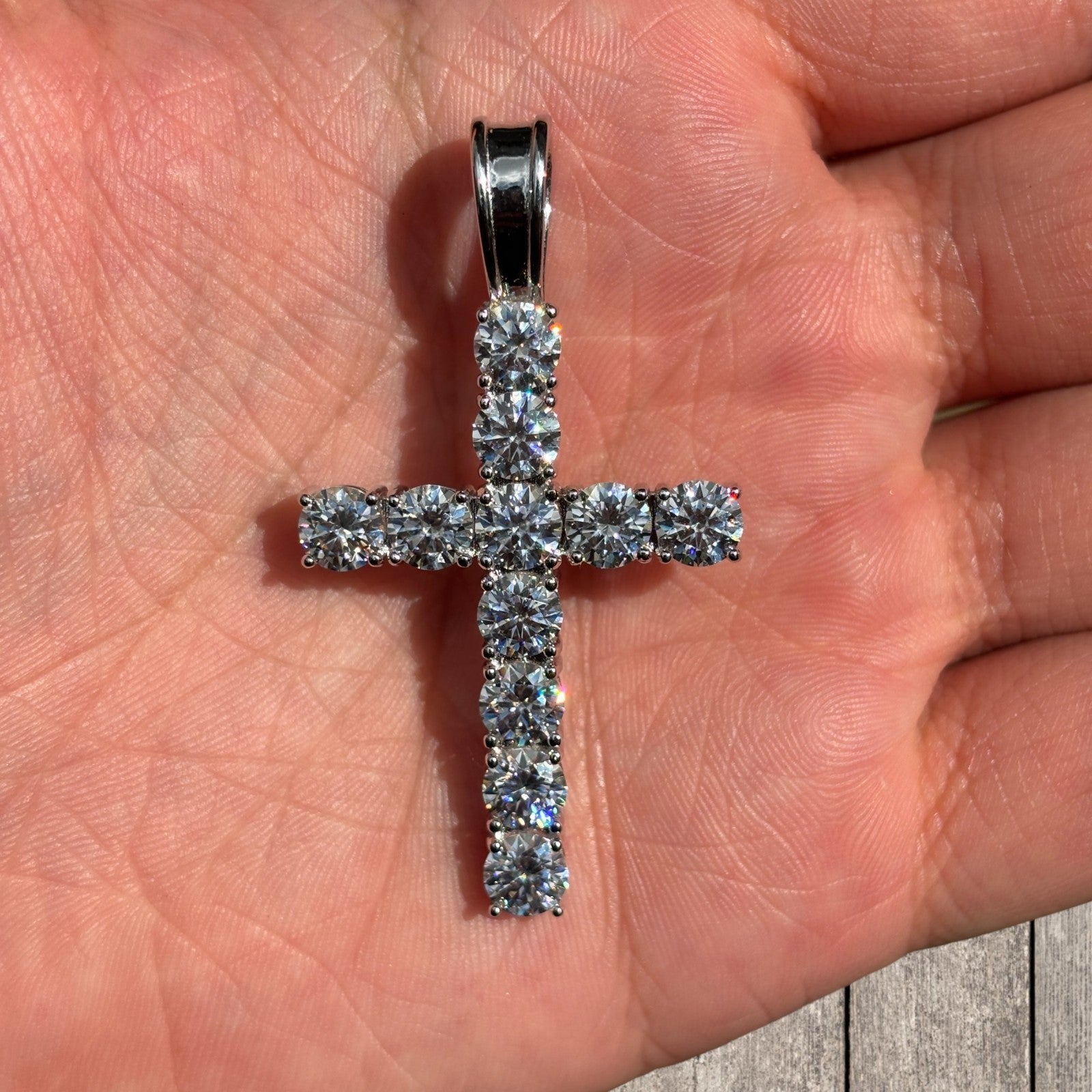 925 Sterling Silver Small Tennis Cross Pendant With Moissanite - X-Large