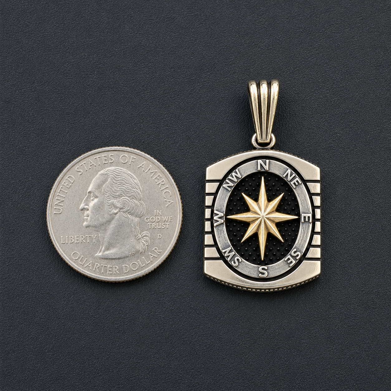 925 Sterling Silver Compass Pendant