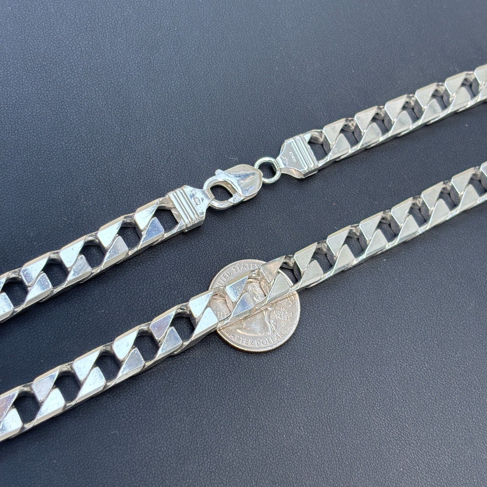 925 Sterling Silver 10mm Square Curb Chain Necklace
