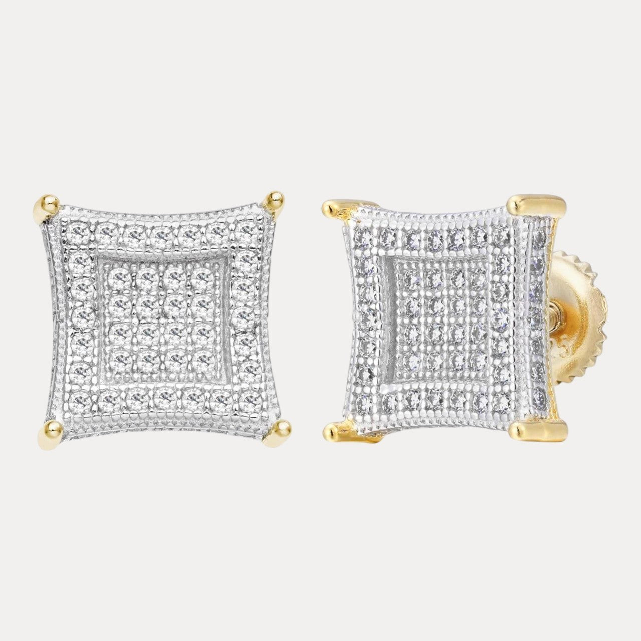 925 Sterling Silver 11mm Square Kite Moissanite or CZ Stud Earrings 2.8ct TW
