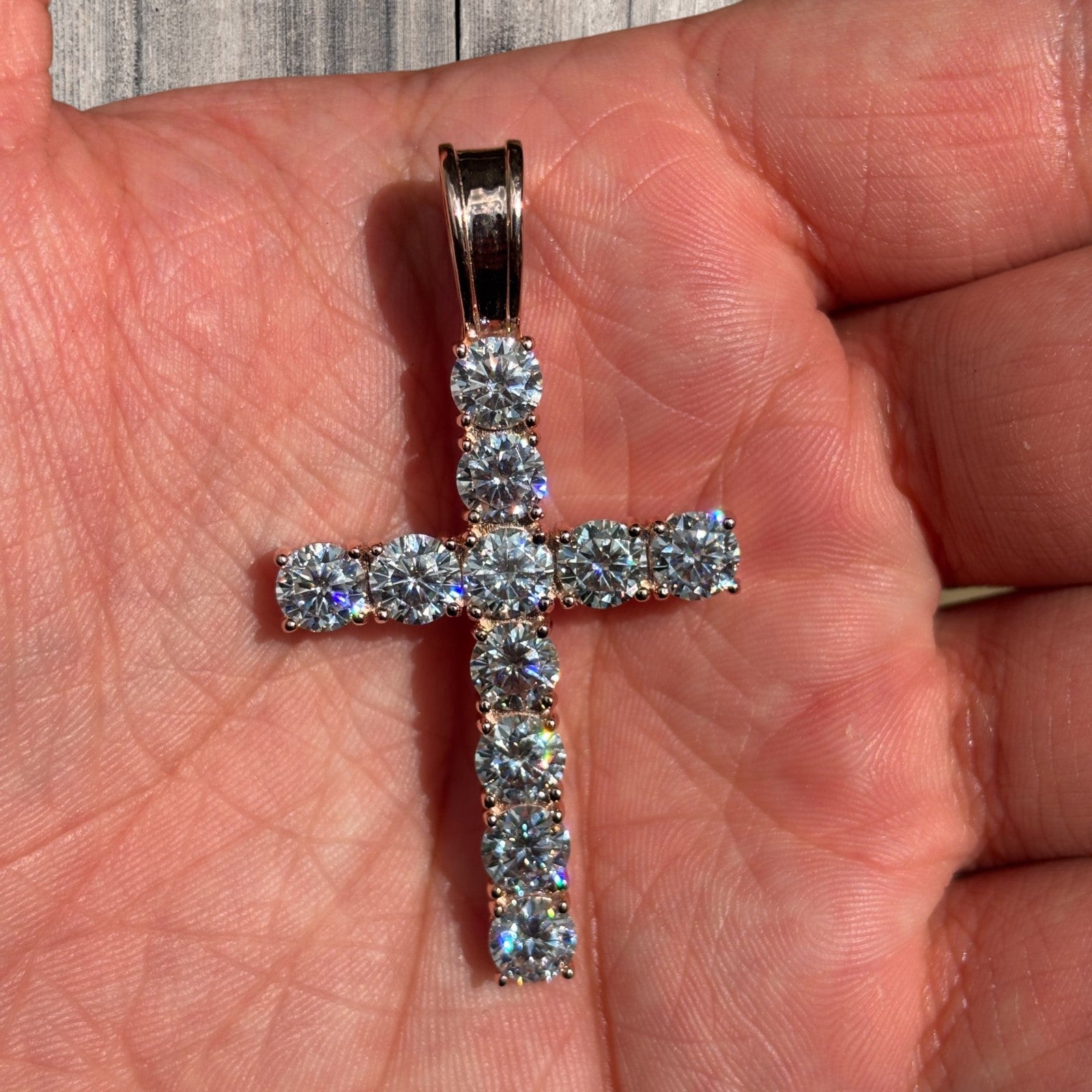 925 Sterling Silver Small Tennis Cross Pendant With Moissanite - X-Large