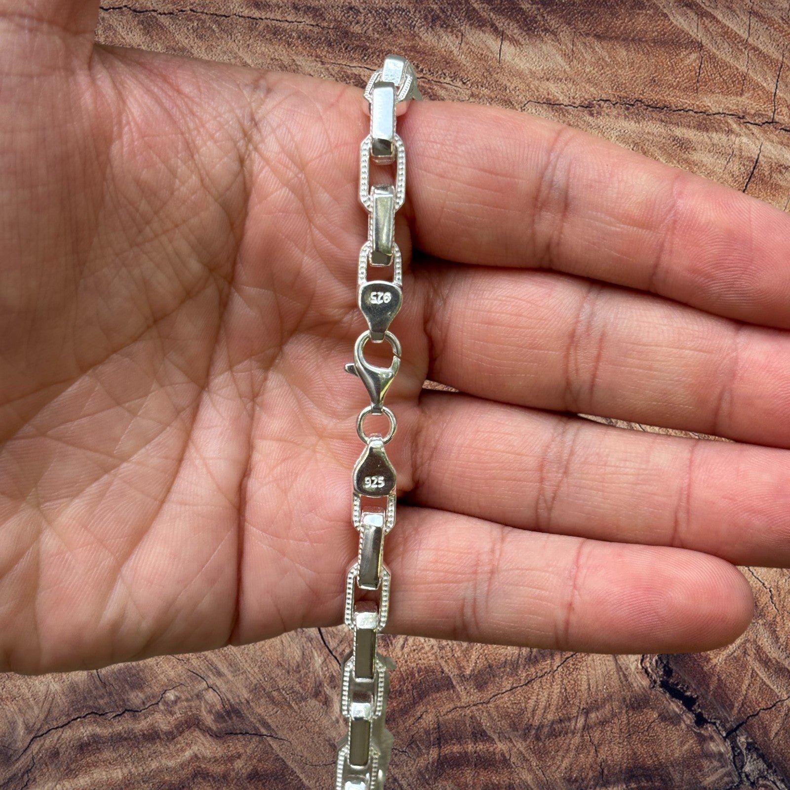925 Sterling Silver 7mm Fancy Hermes Rolo Link Bracelet