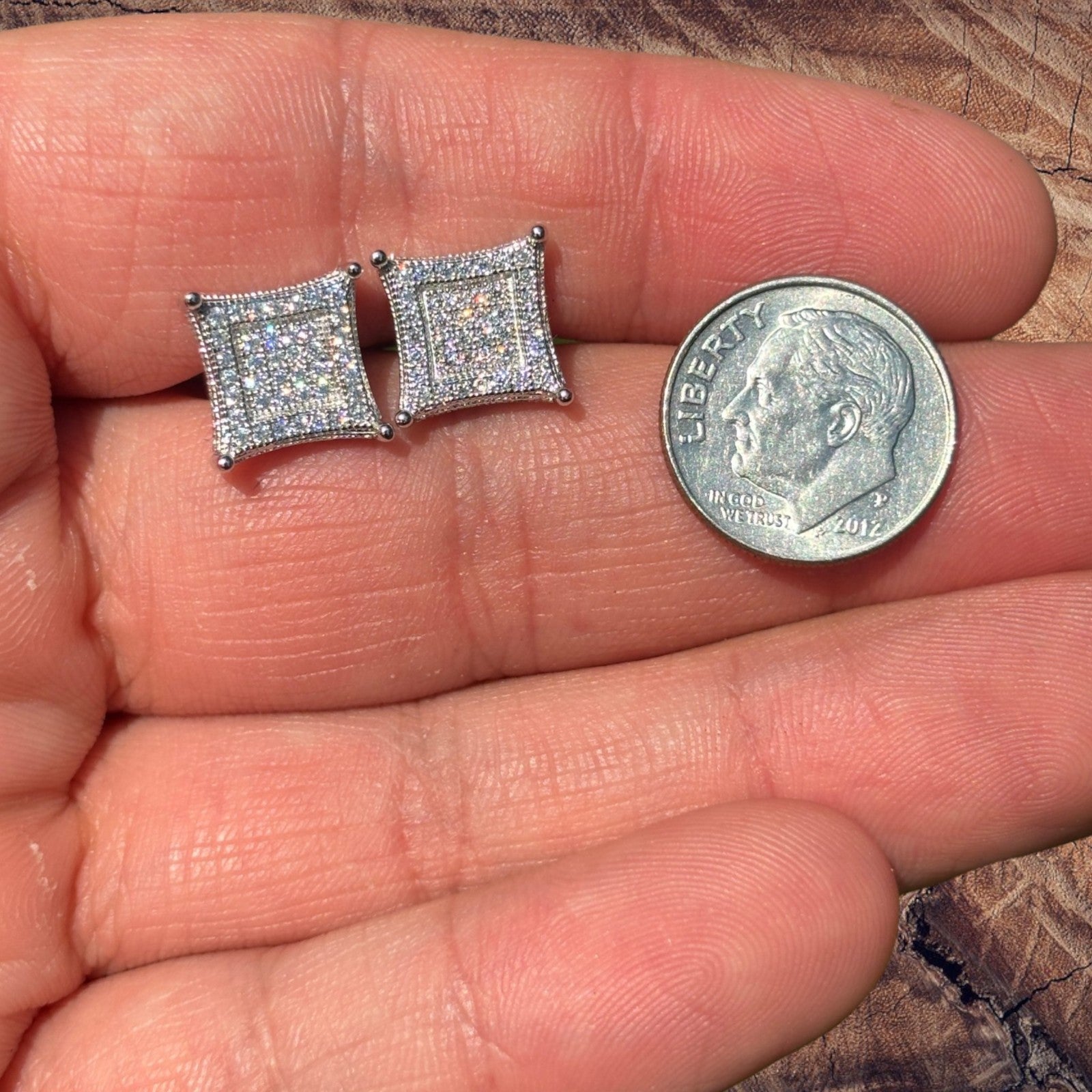925 Sterling Silver 11mm Square Kite Moissanite or CZ Stud Earrings 2.8ct TW