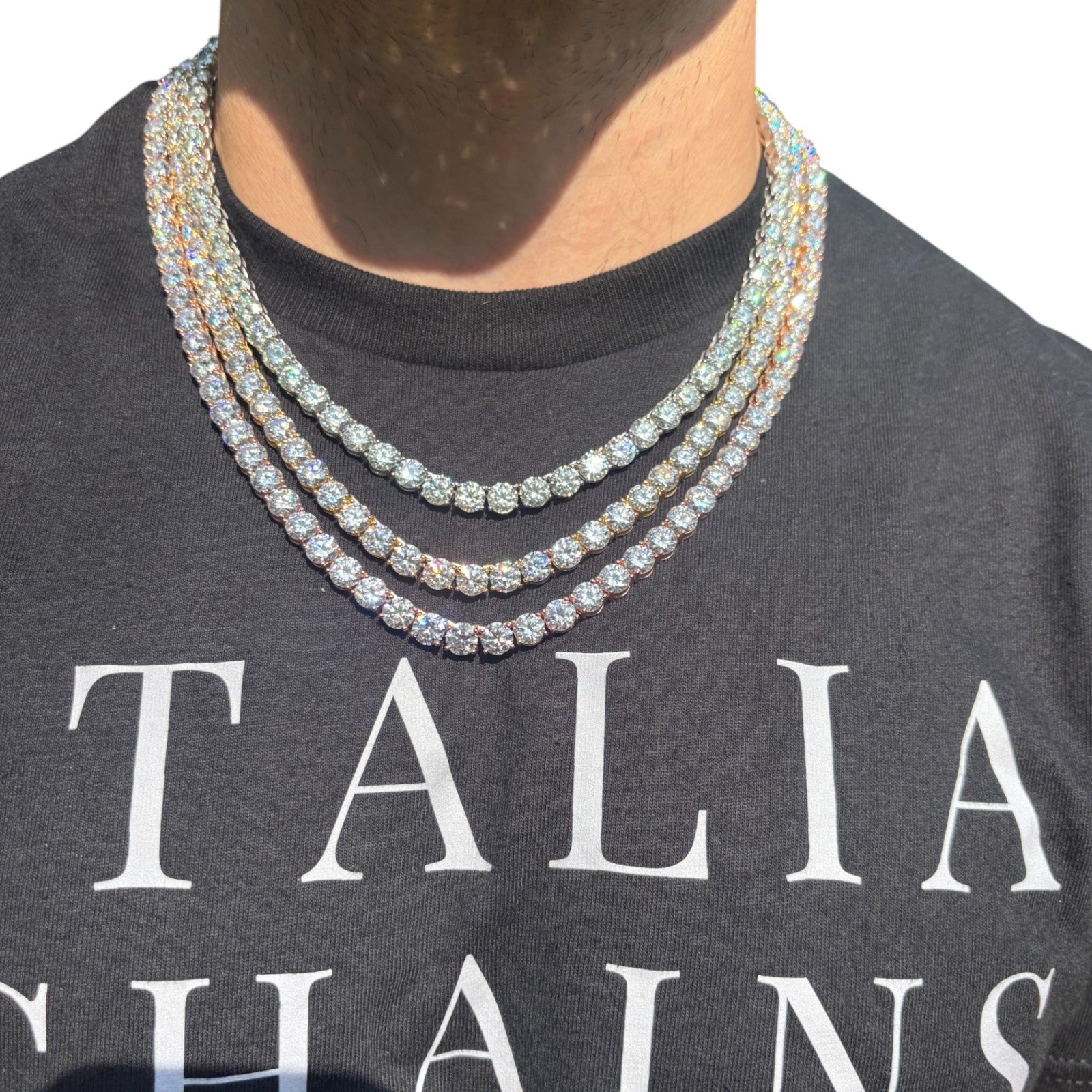 Collier chaîne tennis 7 mm en argent sterling 925 avec zircone cubique ou moissanite