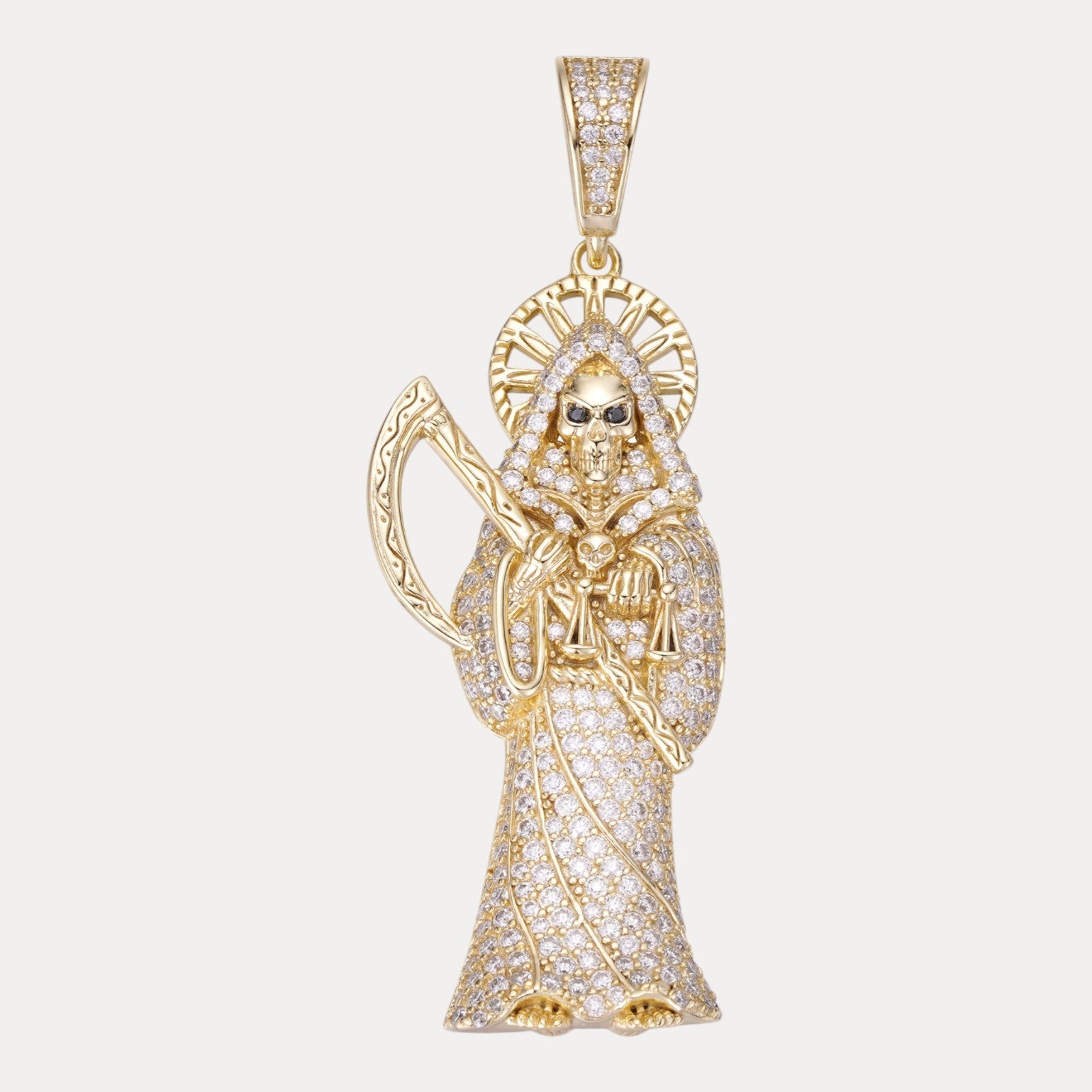 925 Sterling Silver Grim Reaper Pendant With Moissanite