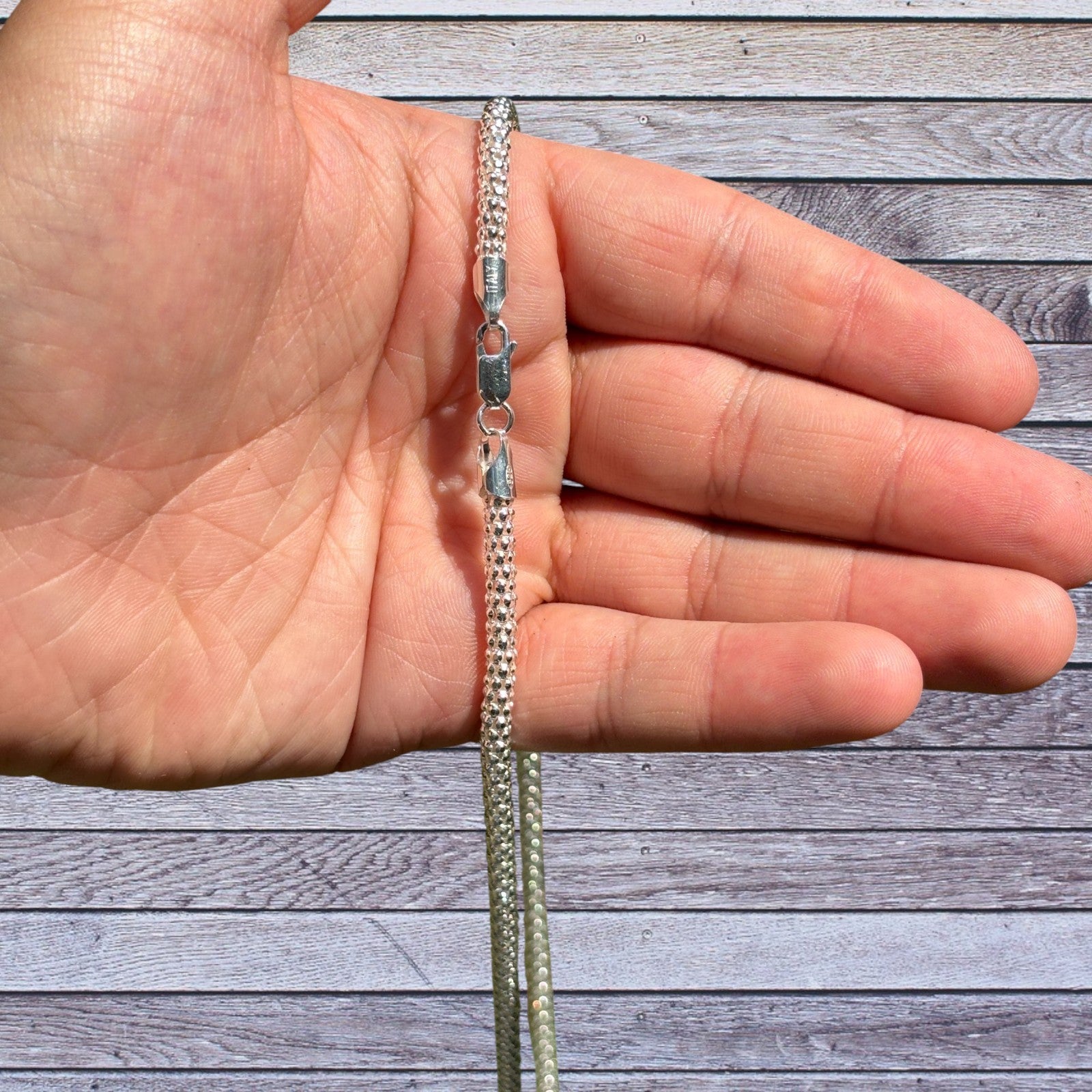 925 Sterling Silver 4mm Popcorn Ice Link Chain Necklace