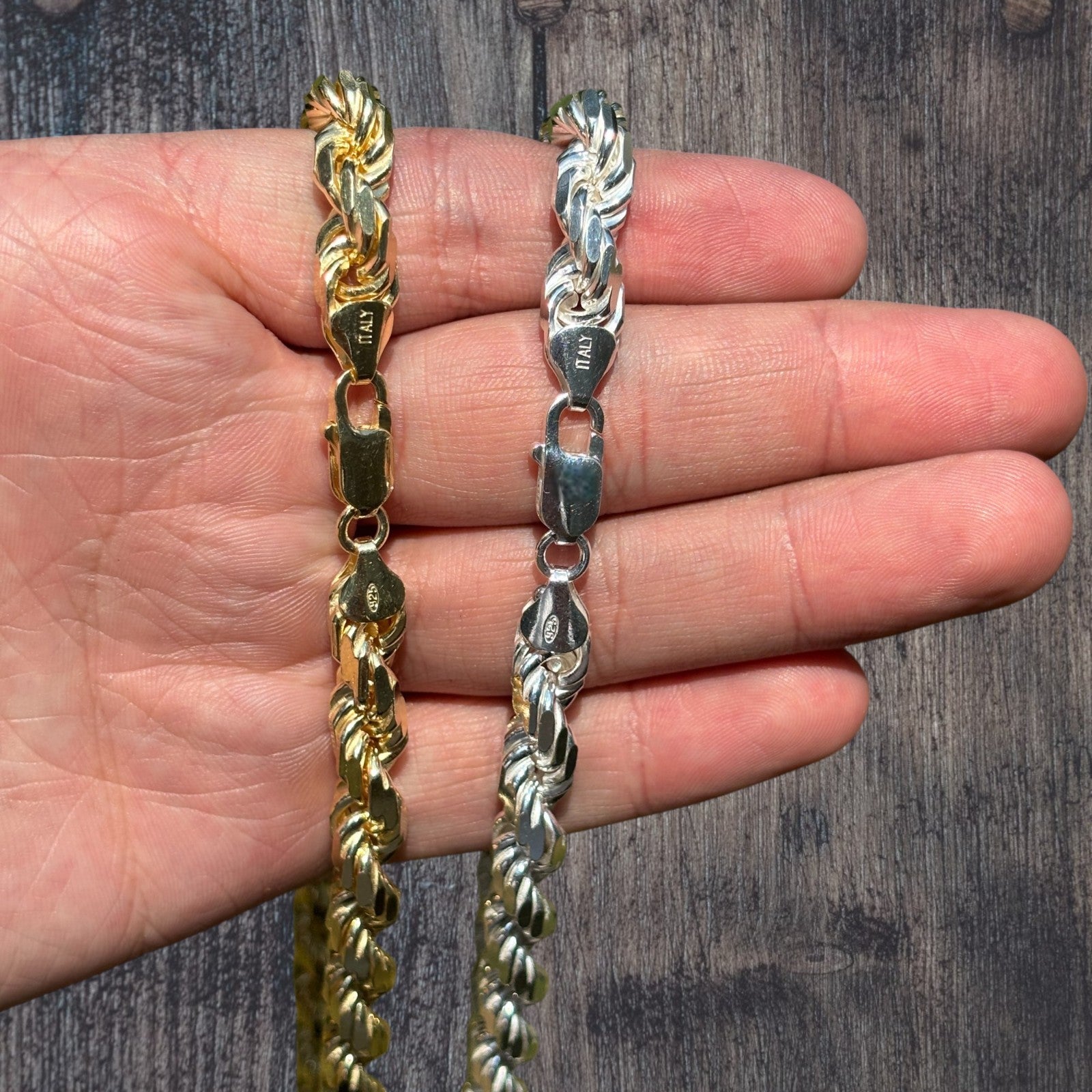Collier en argent sterling 925 avec chaîne en corde taillée en diamant de 8 mm