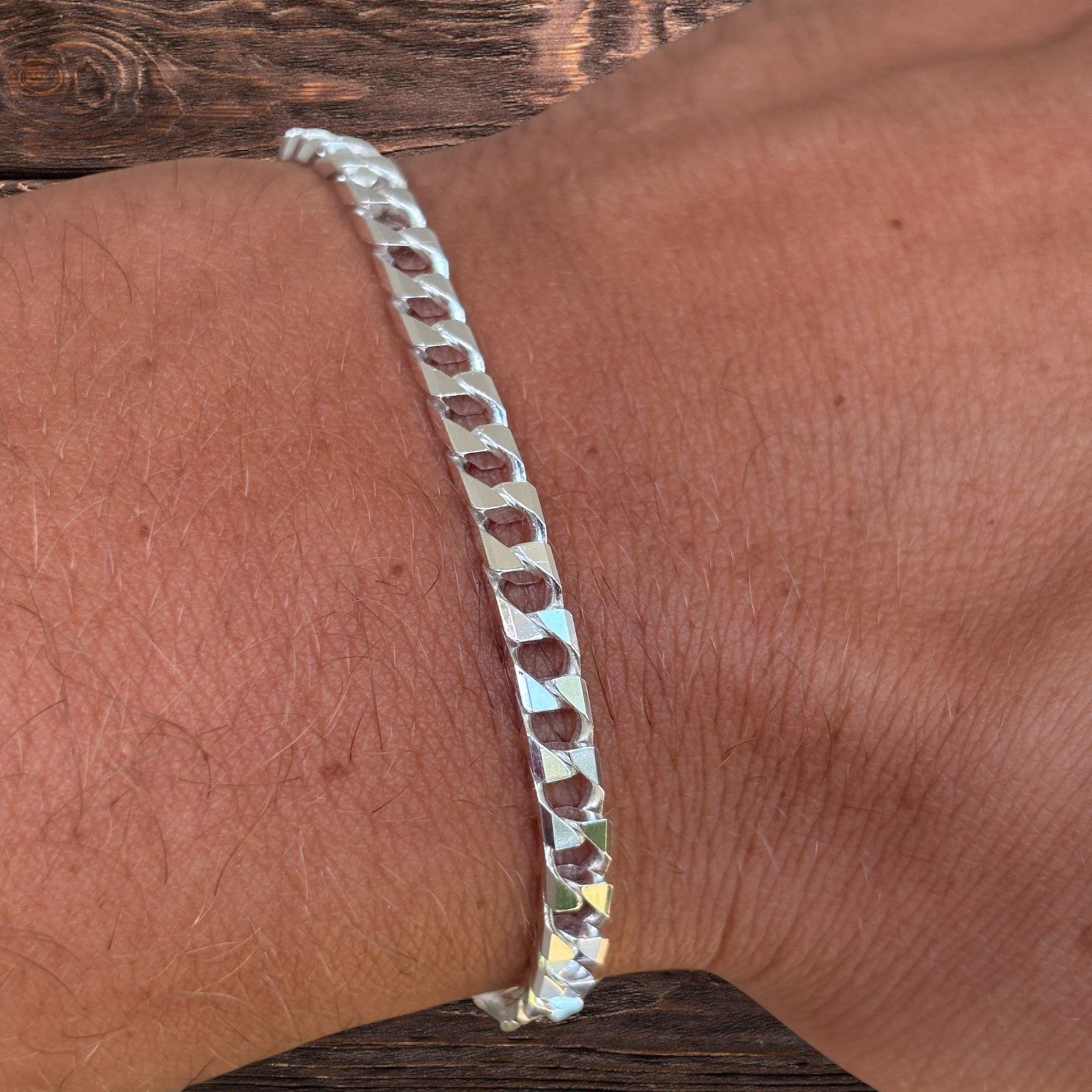 Bracelet gourmette carré en argent sterling 925 de 4 mm