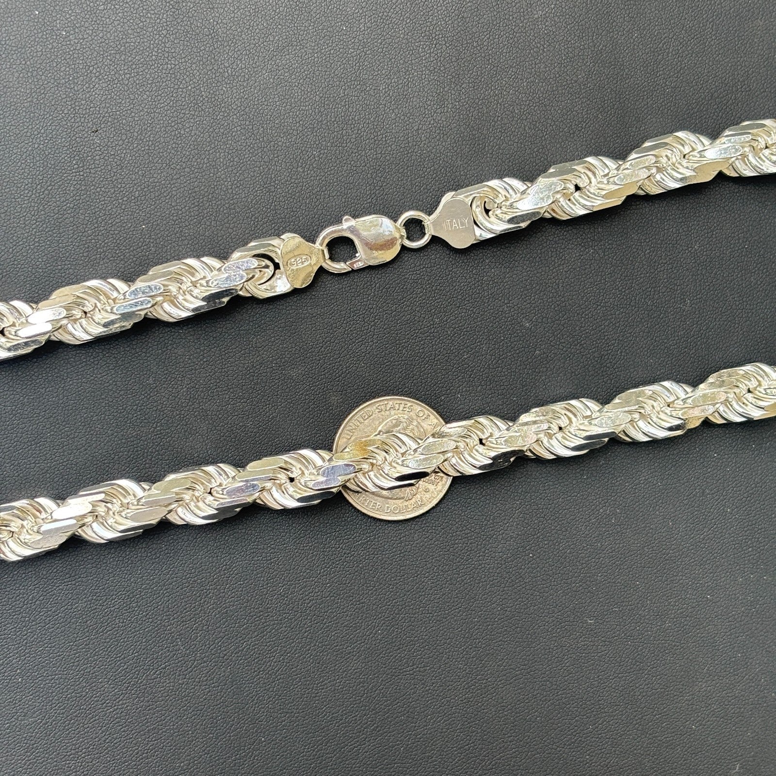 Collar de cadena de cuerda de 11 mm con corte de diamante en plata de ley 925