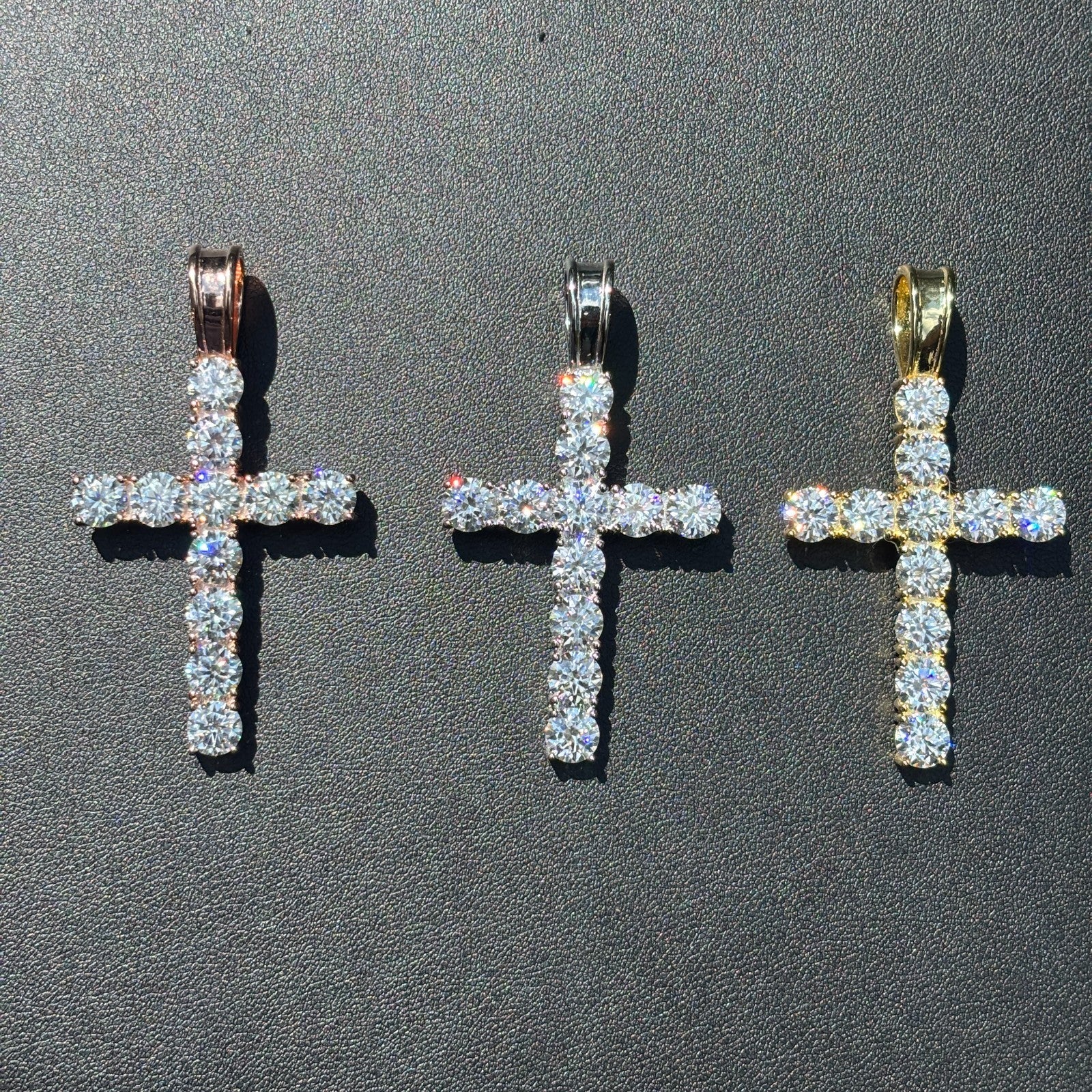 925 Sterling Silver Small Tennis Cross Pendant With Moissanite - X-Large