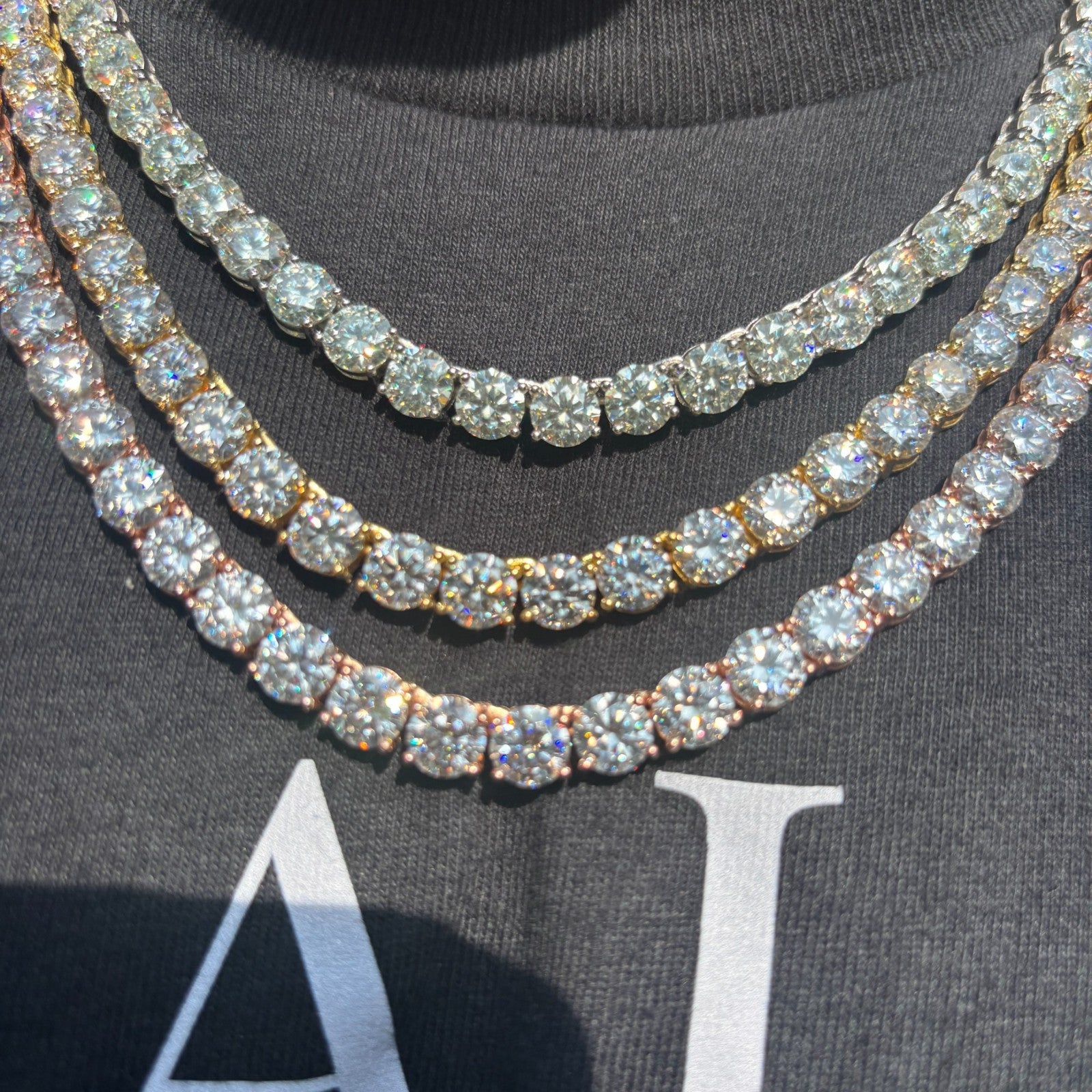 Collier chaîne tennis 7 mm en argent sterling 925 avec zircone cubique ou moissanite