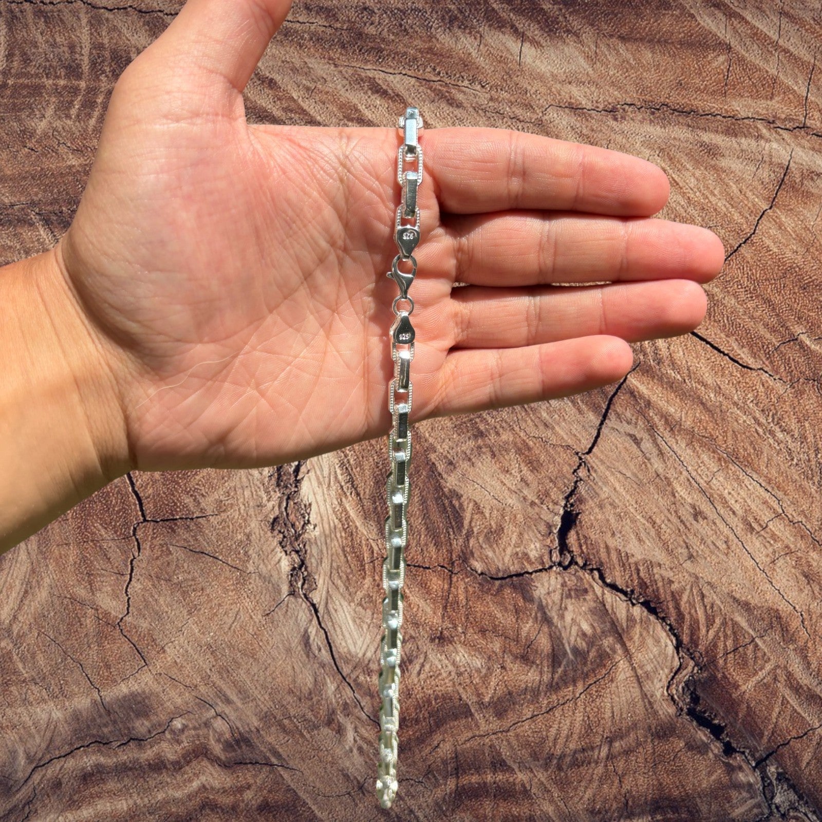 925 Sterling Silver 7mm Fancy Hermes Rolo Link Bracelet