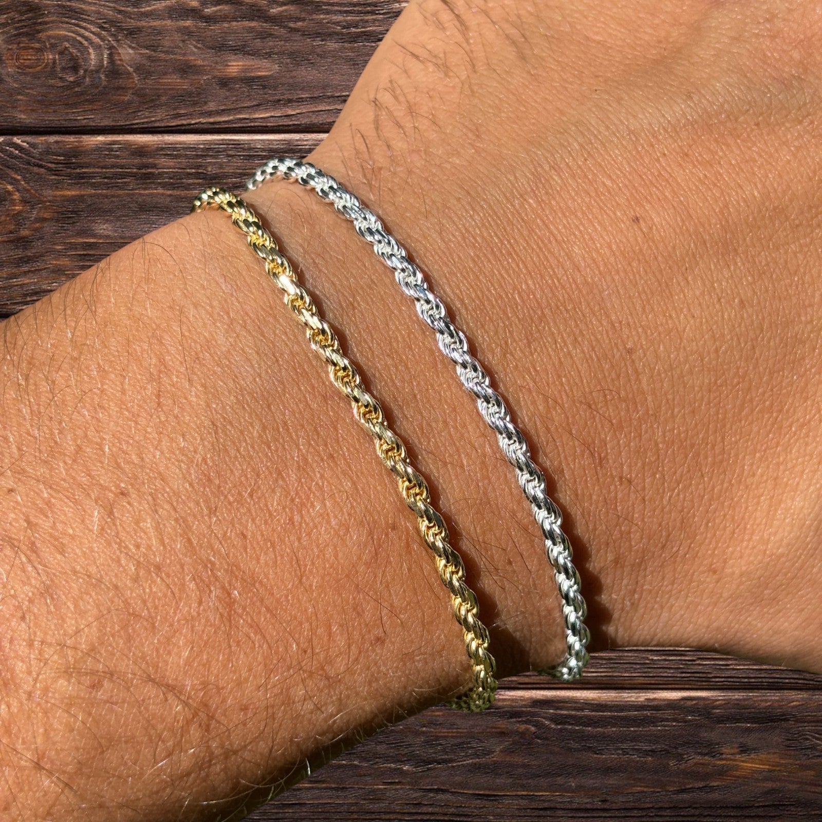 925 Sterling Silver 3mm Diamond Cut Rope Bracelet