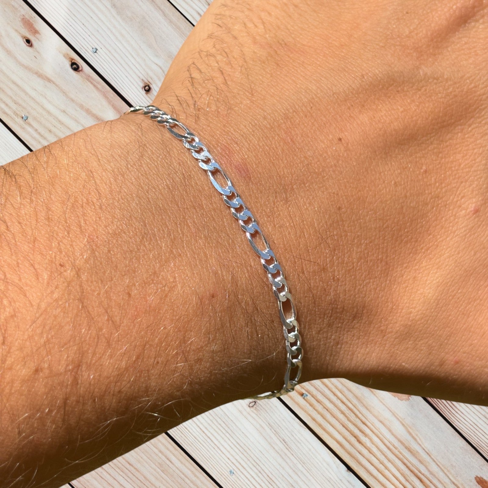 925 Sterling Silver 3.5mm Figaro Bracelet