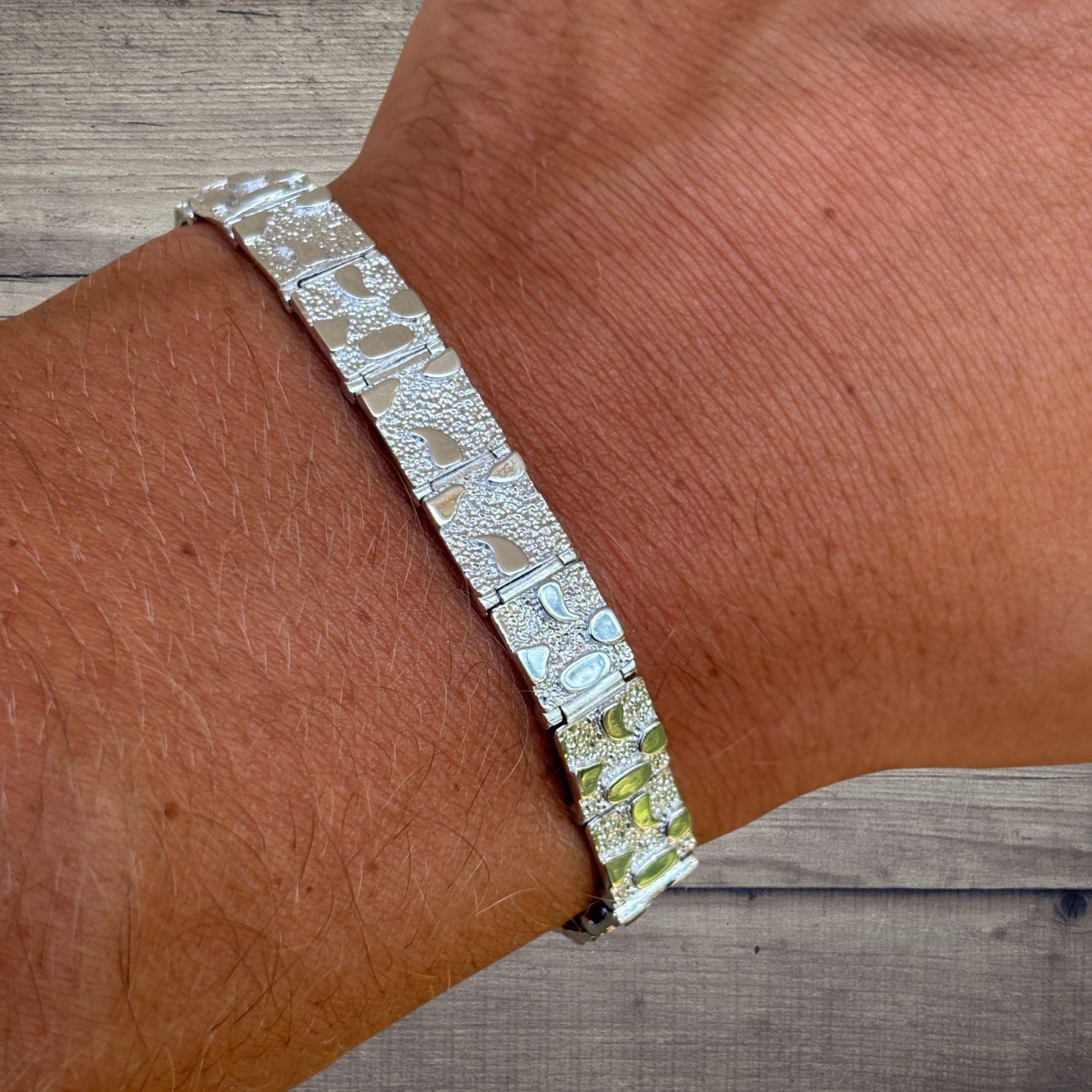 Bracelet à maillons pépites personnalisé en argent sterling 925 de 8 mm
