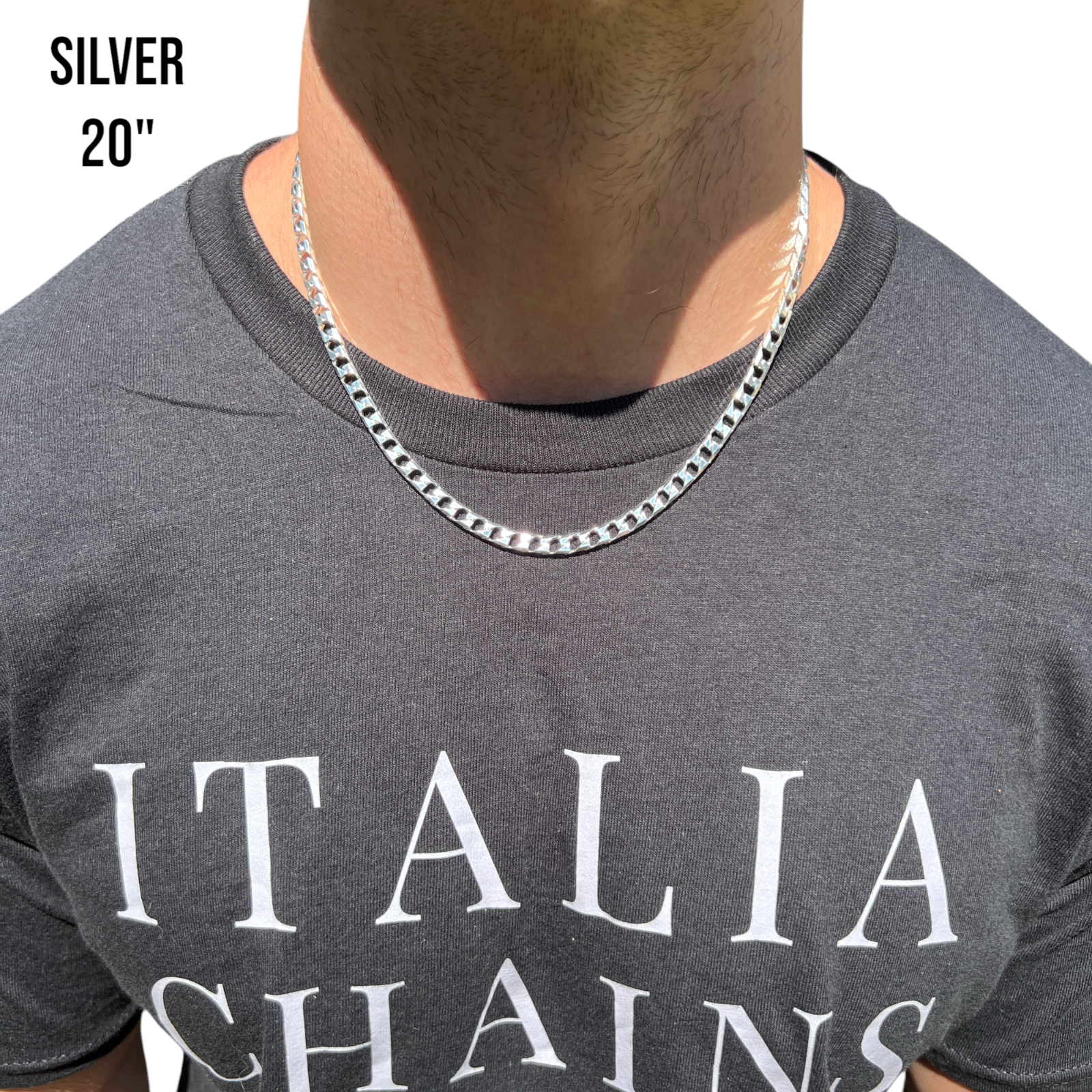 Collier en argent sterling 925 avec chaîne gourmette carrée de 6 mm