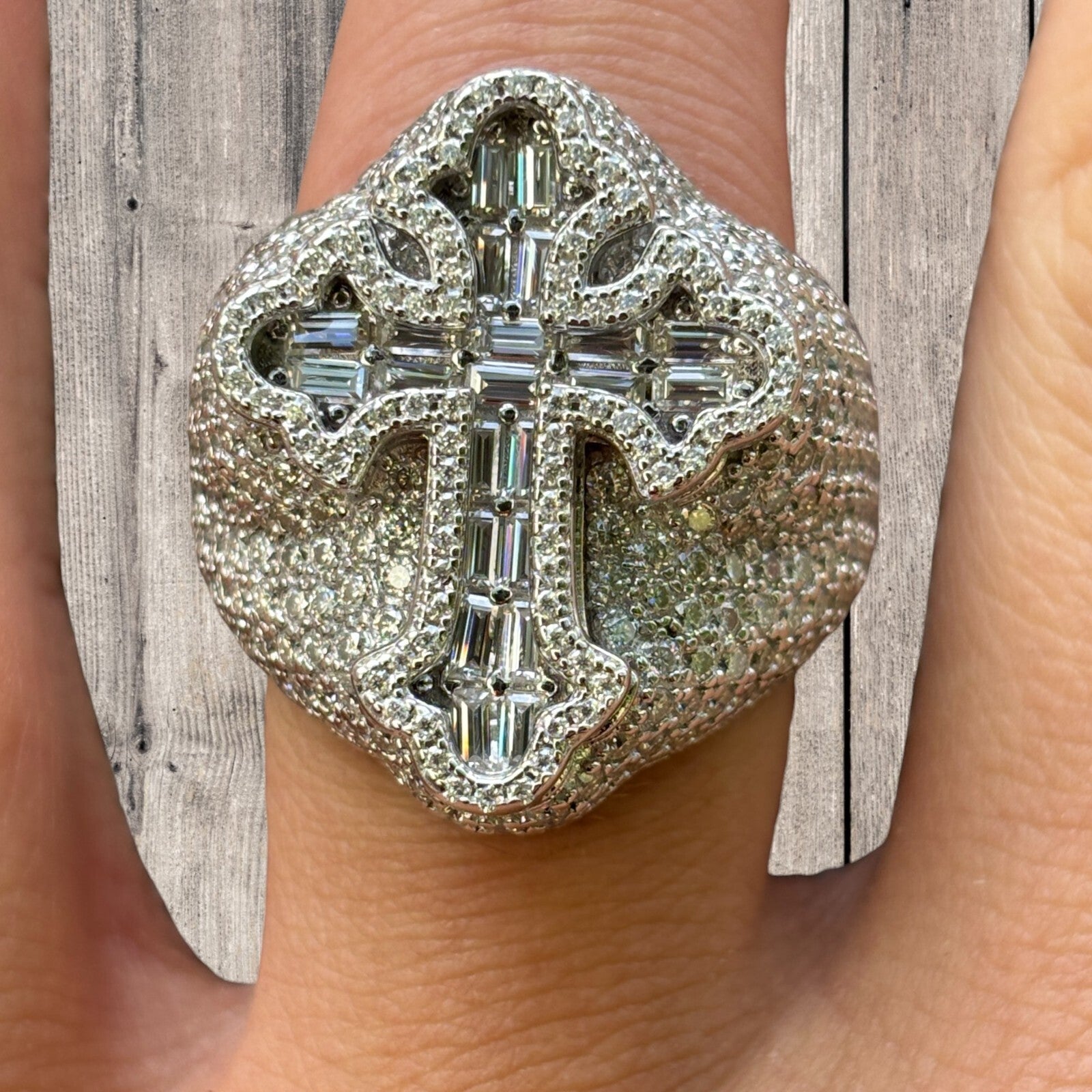 925 Sterling Silver Baguette Cross Ring With Moissanite