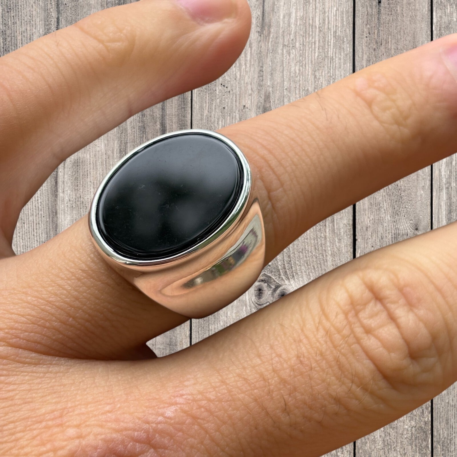 925 Sterling Silver Oval Black Onyx Ring