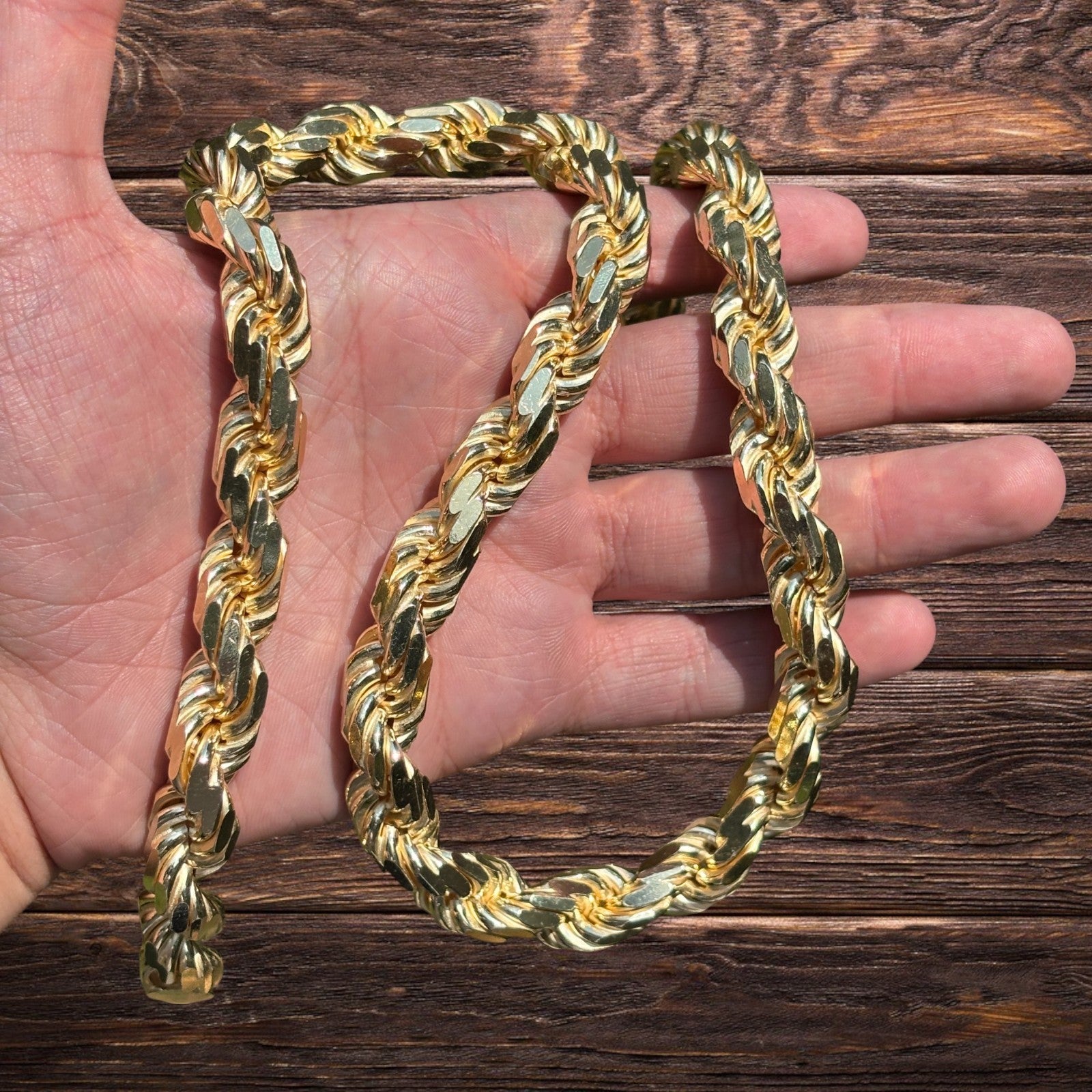 Collar de cadena de cuerda con corte de diamante de 12,5 mm de plata de ley 925