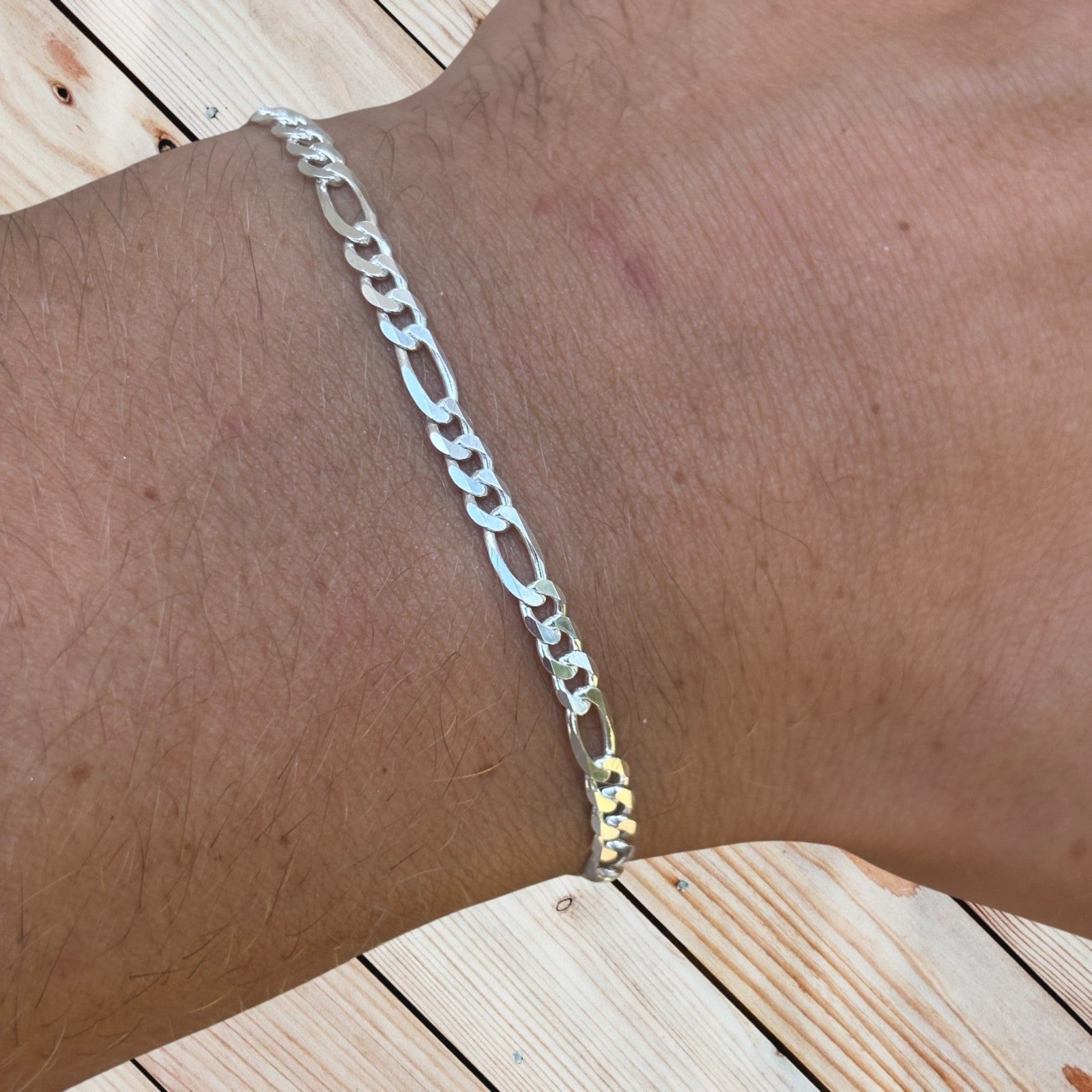 925 Sterling Silver 3.5mm Figaro Bracelet