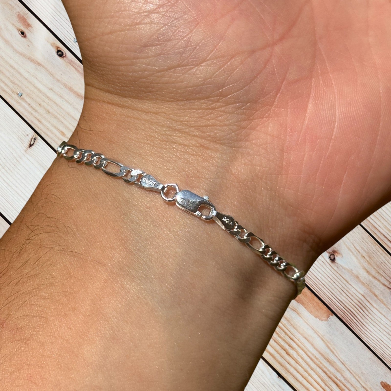 925 Sterling Silver 3.5mm Figaro Bracelet