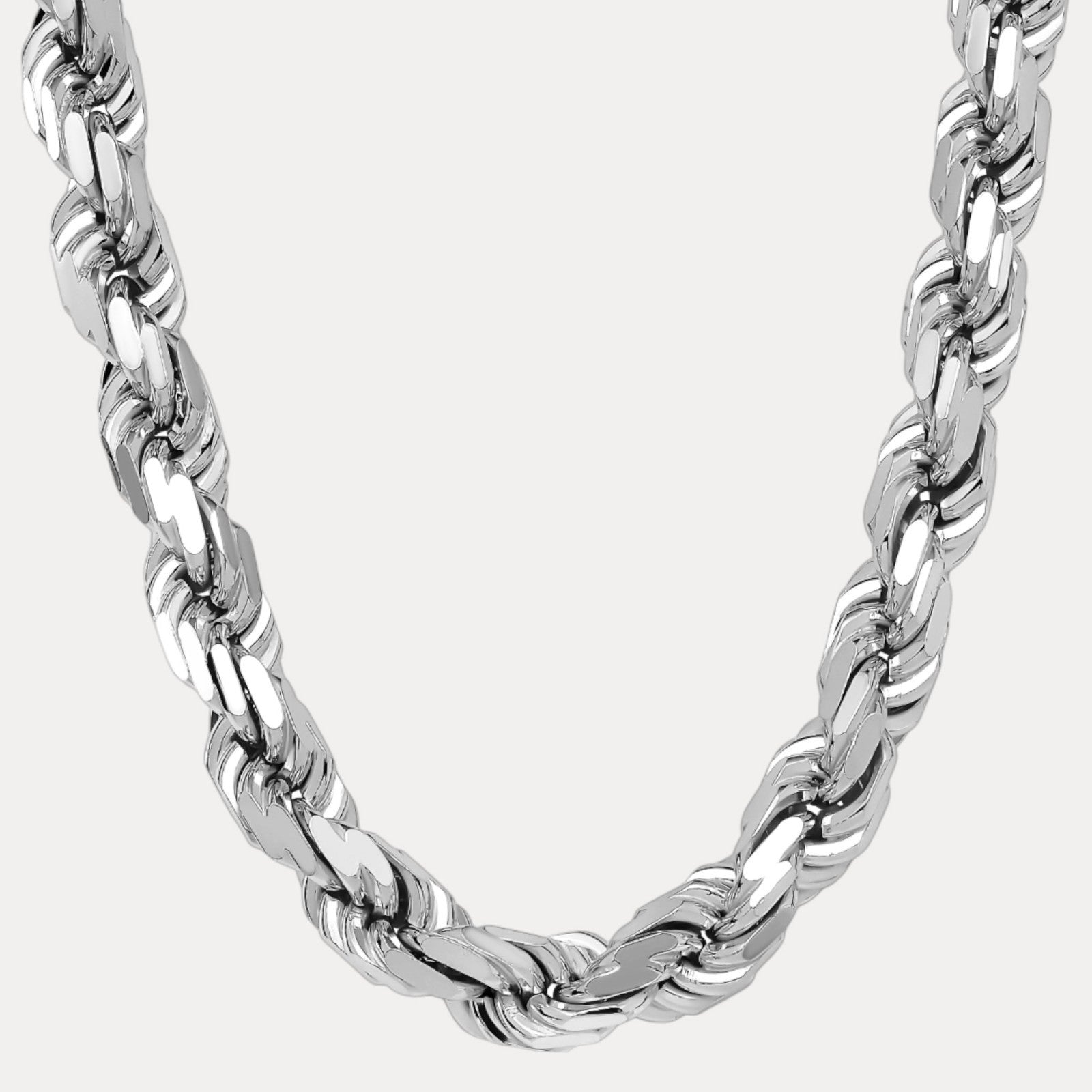 Collier en argent sterling 925 avec chaîne en corde taillée en diamant de 16 mm