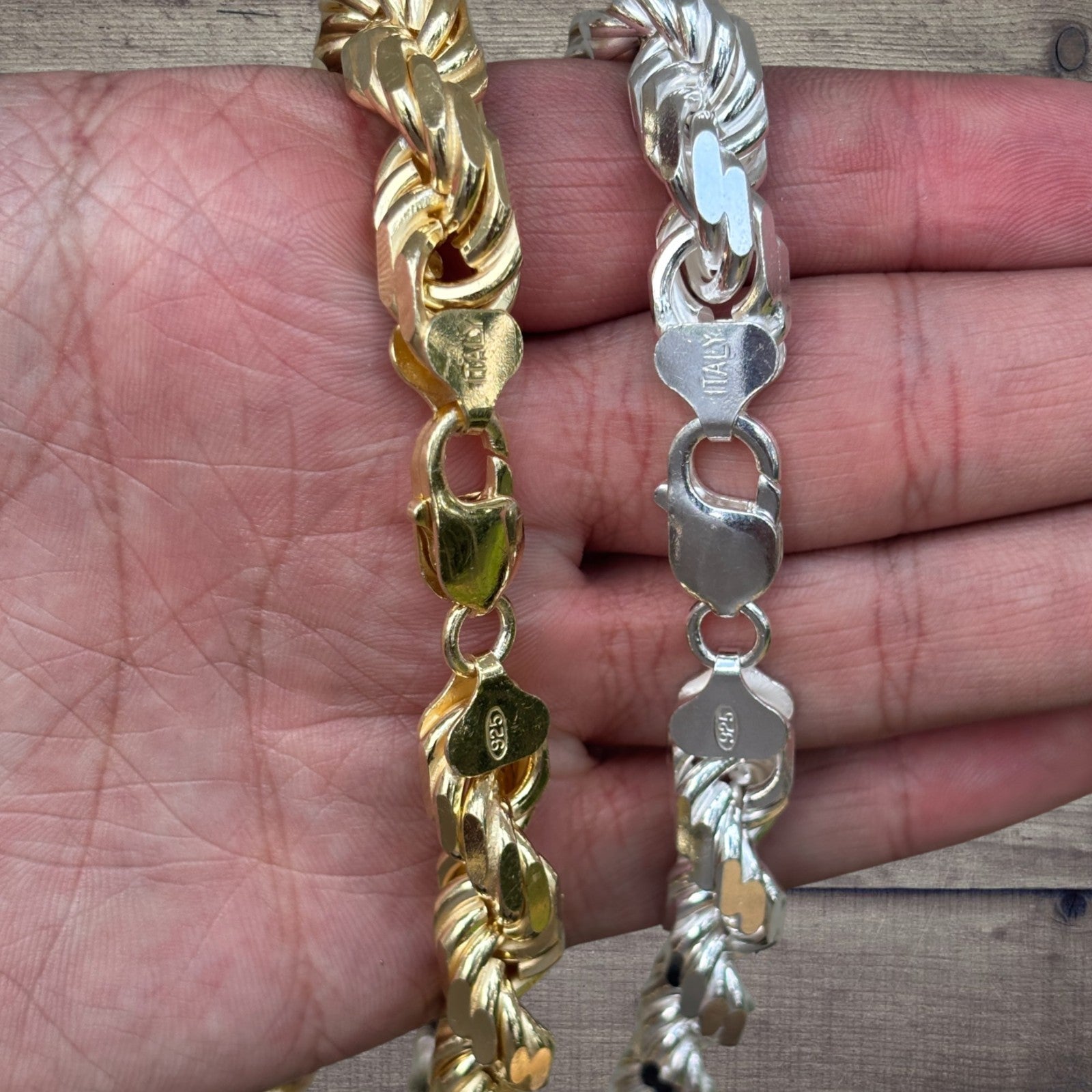 Collar de cadena de cuerda de 11 mm con corte de diamante en plata de ley 925