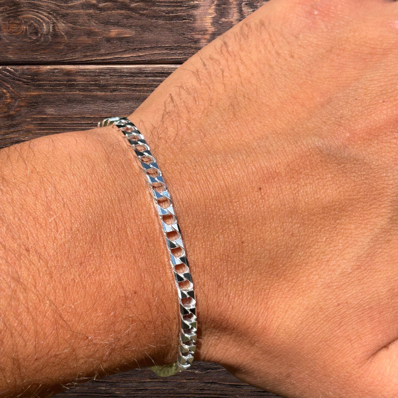 Bracelet gourmette carré en argent sterling 925 de 4 mm