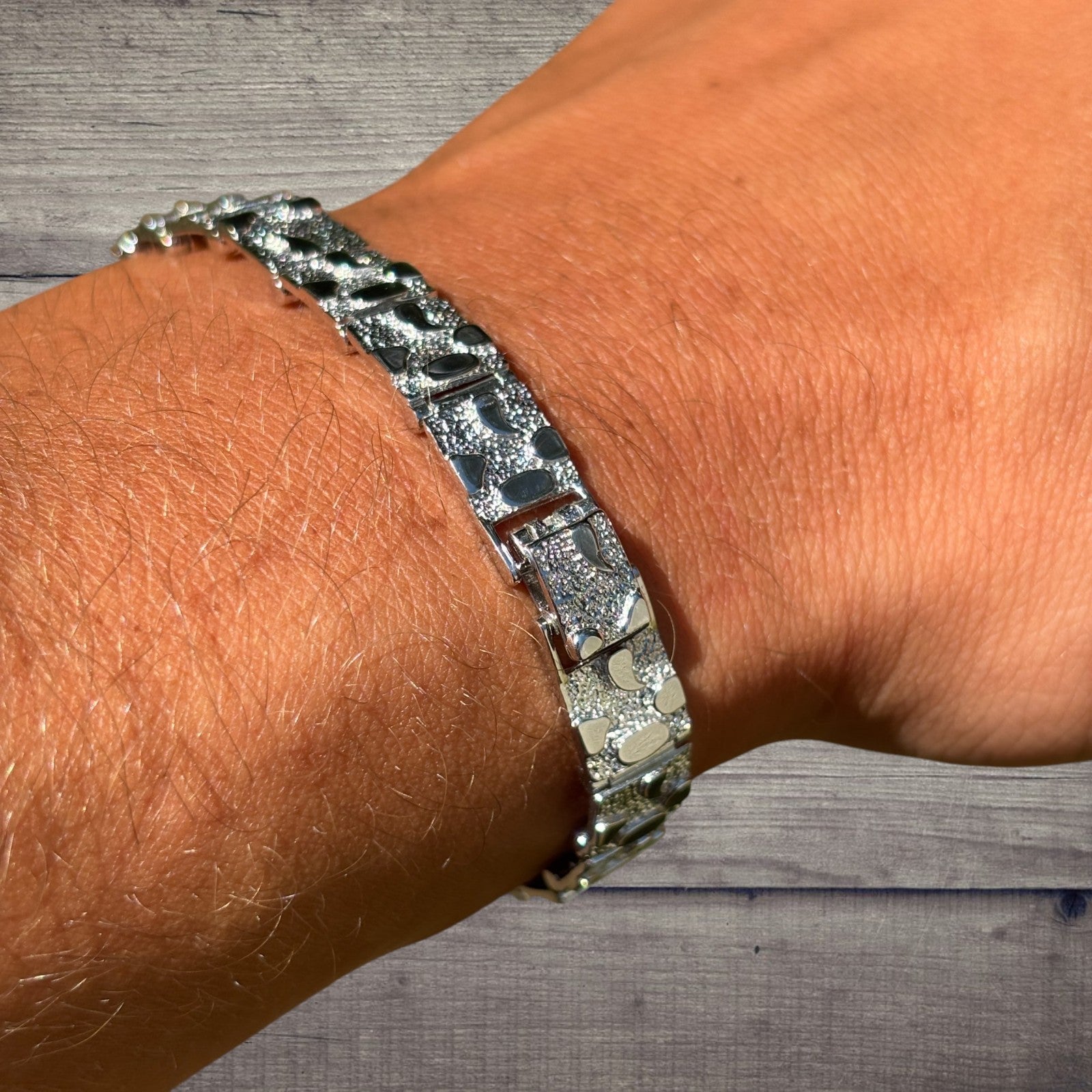 Bracelet à maillons pépites personnalisé en argent sterling 925 de 8 mm