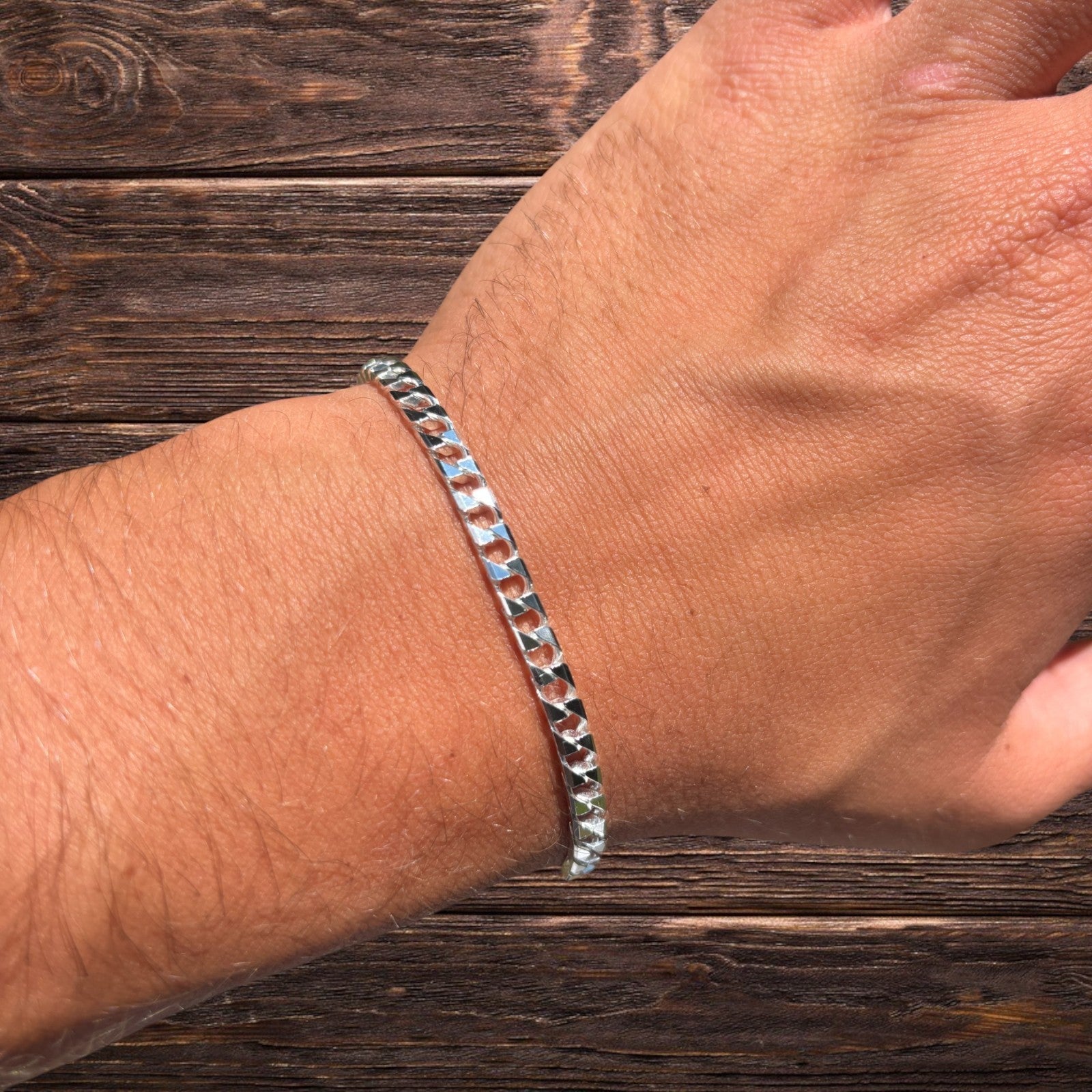 Bracelet gourmette carré en argent sterling 925 de 4 mm