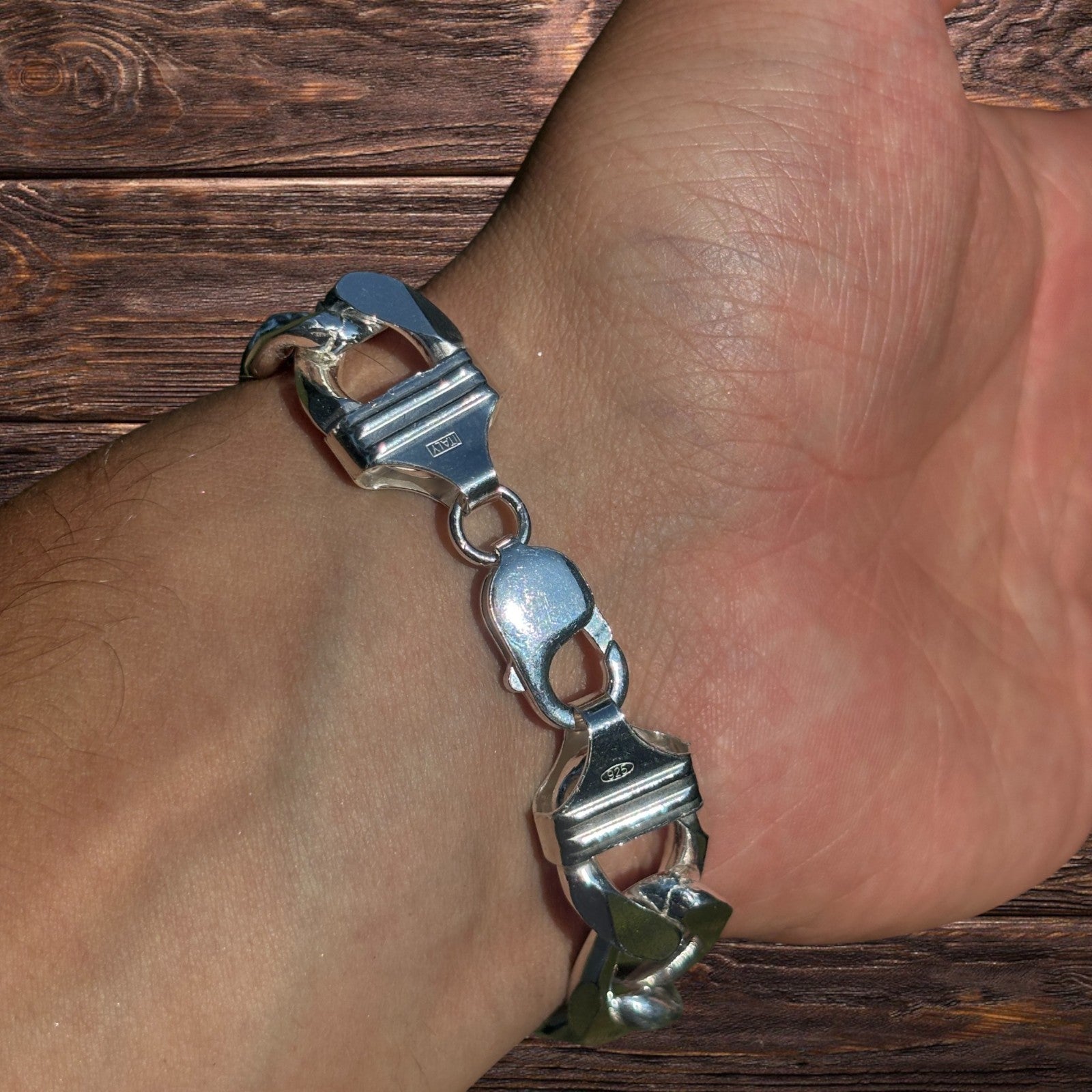 Bracelet Figaro en argent sterling 925 de 15 mm