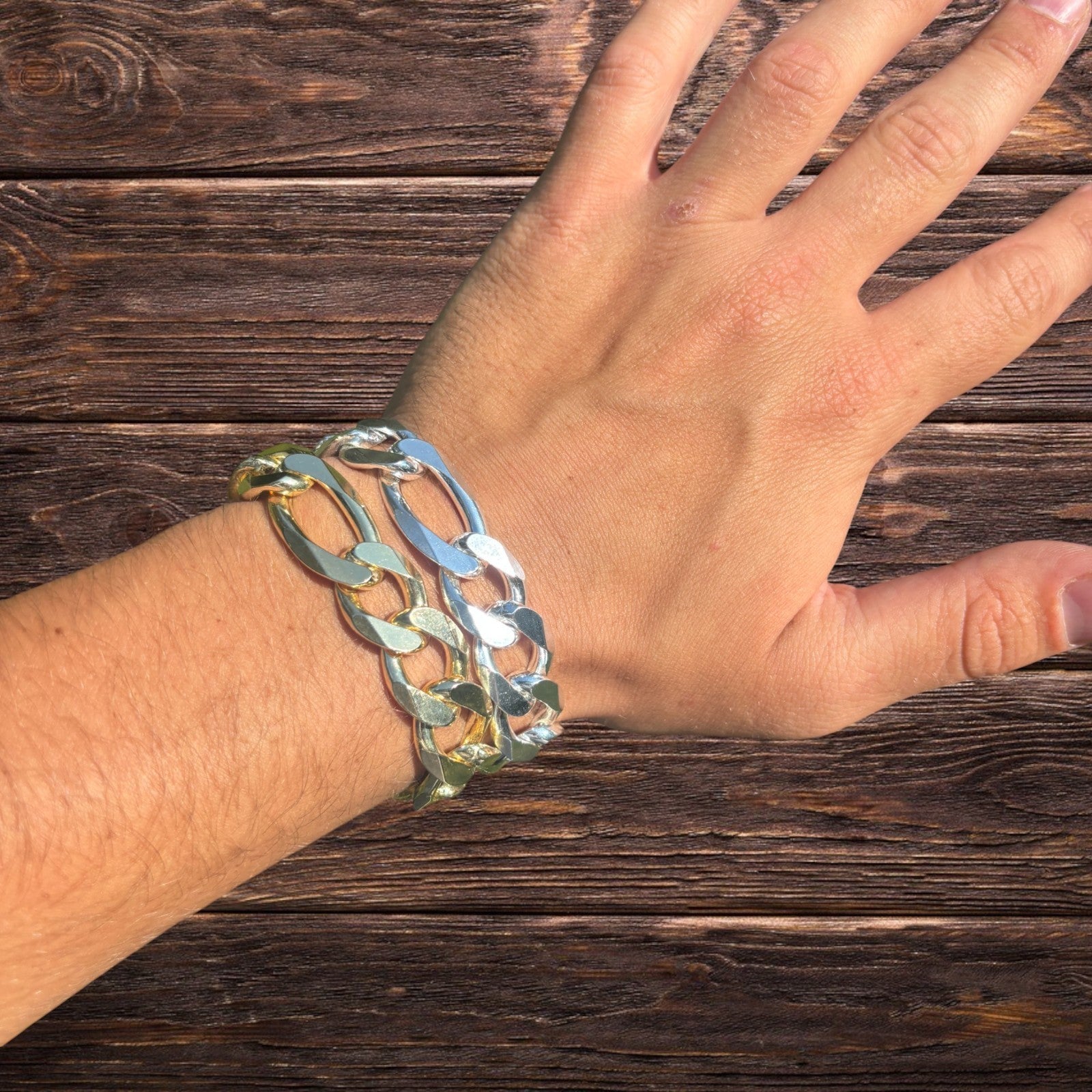 Bracelet Figaro en argent sterling 925 de 15 mm