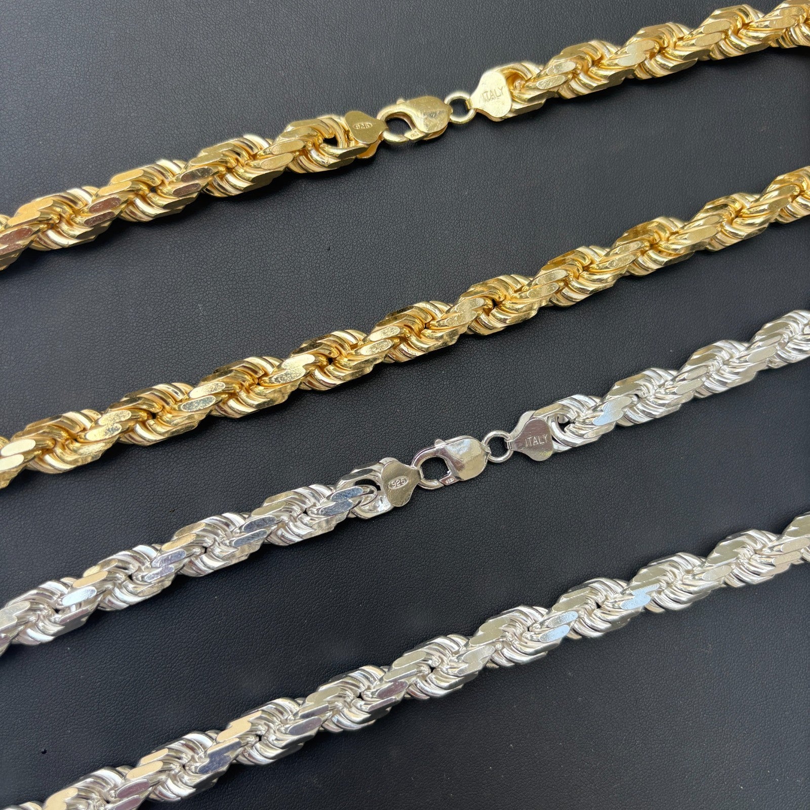 Collar de cadena de cuerda de 11 mm con corte de diamante en plata de ley 925