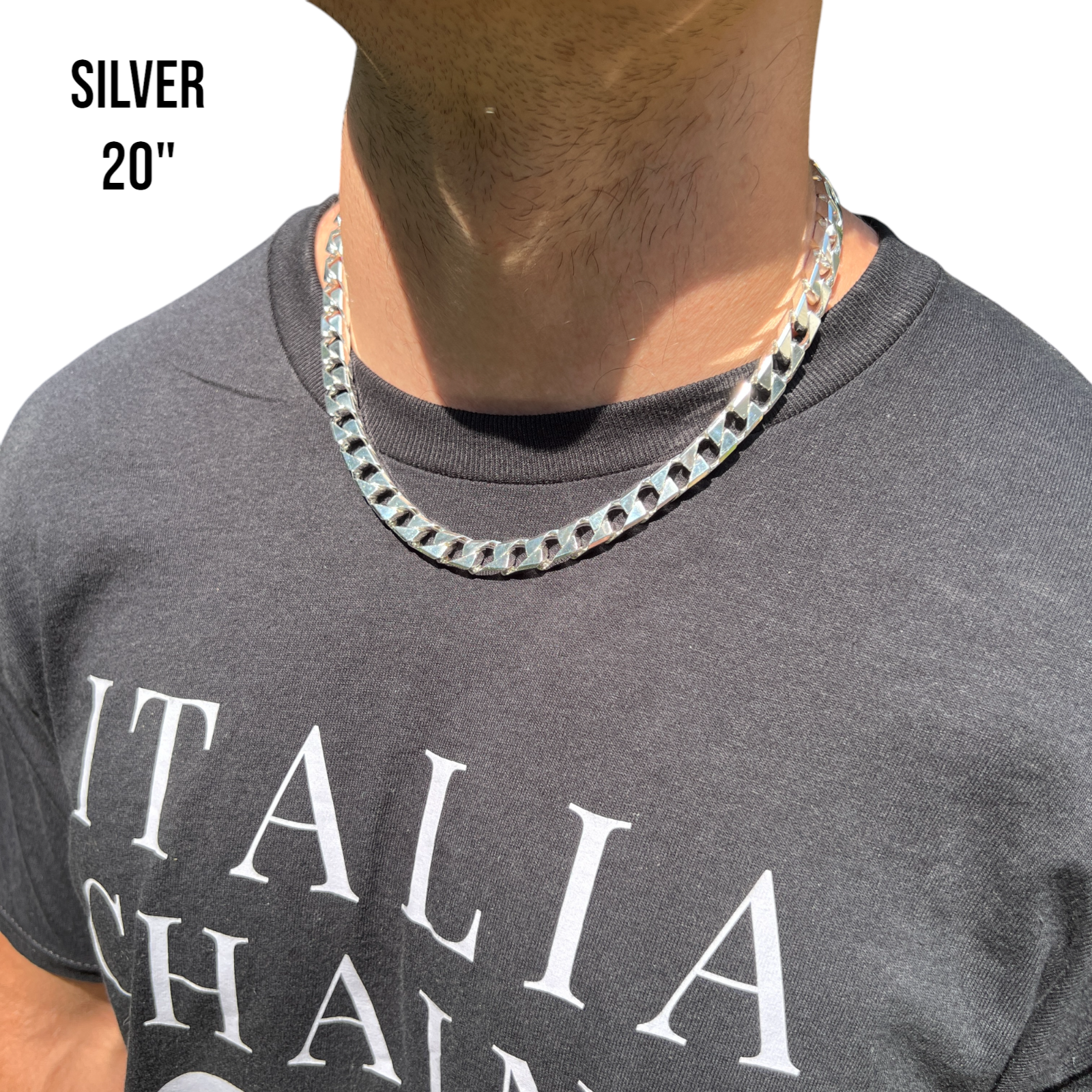 925 Sterling Silver 10mm Square Curb Chain Necklace