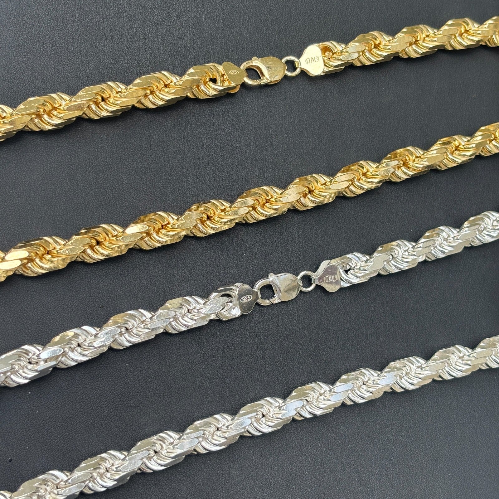 Collar de cadena de cuerda de 11 mm con corte de diamante en plata de ley 925
