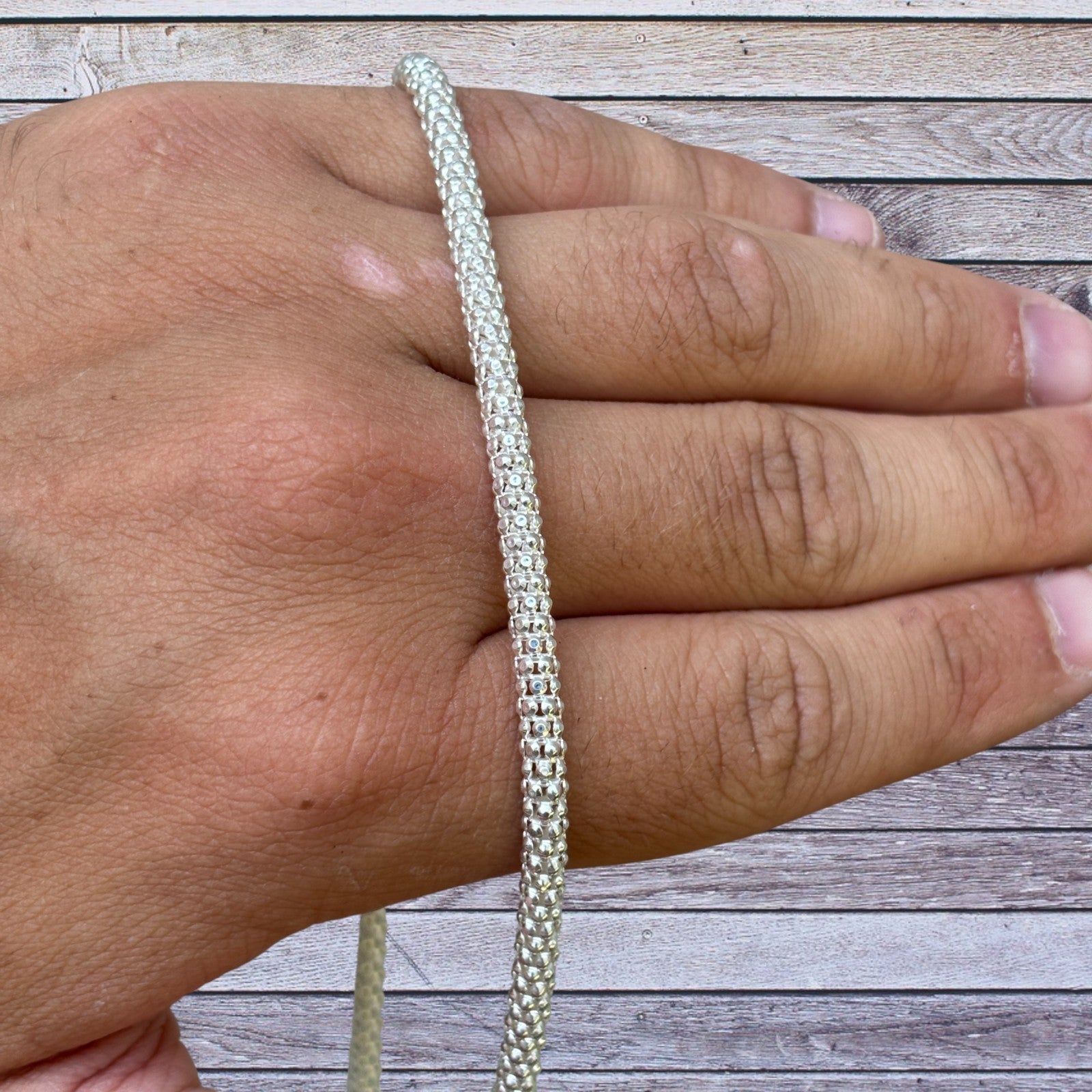 925 Sterling Silver 4mm Popcorn Ice Link Chain Necklace